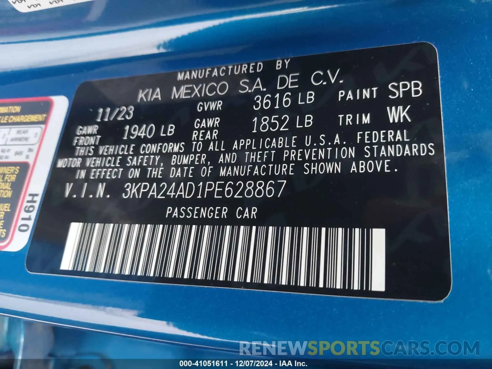9 Photograph of a damaged car 3KPA24AD1PE628867 KIA RIO 2023