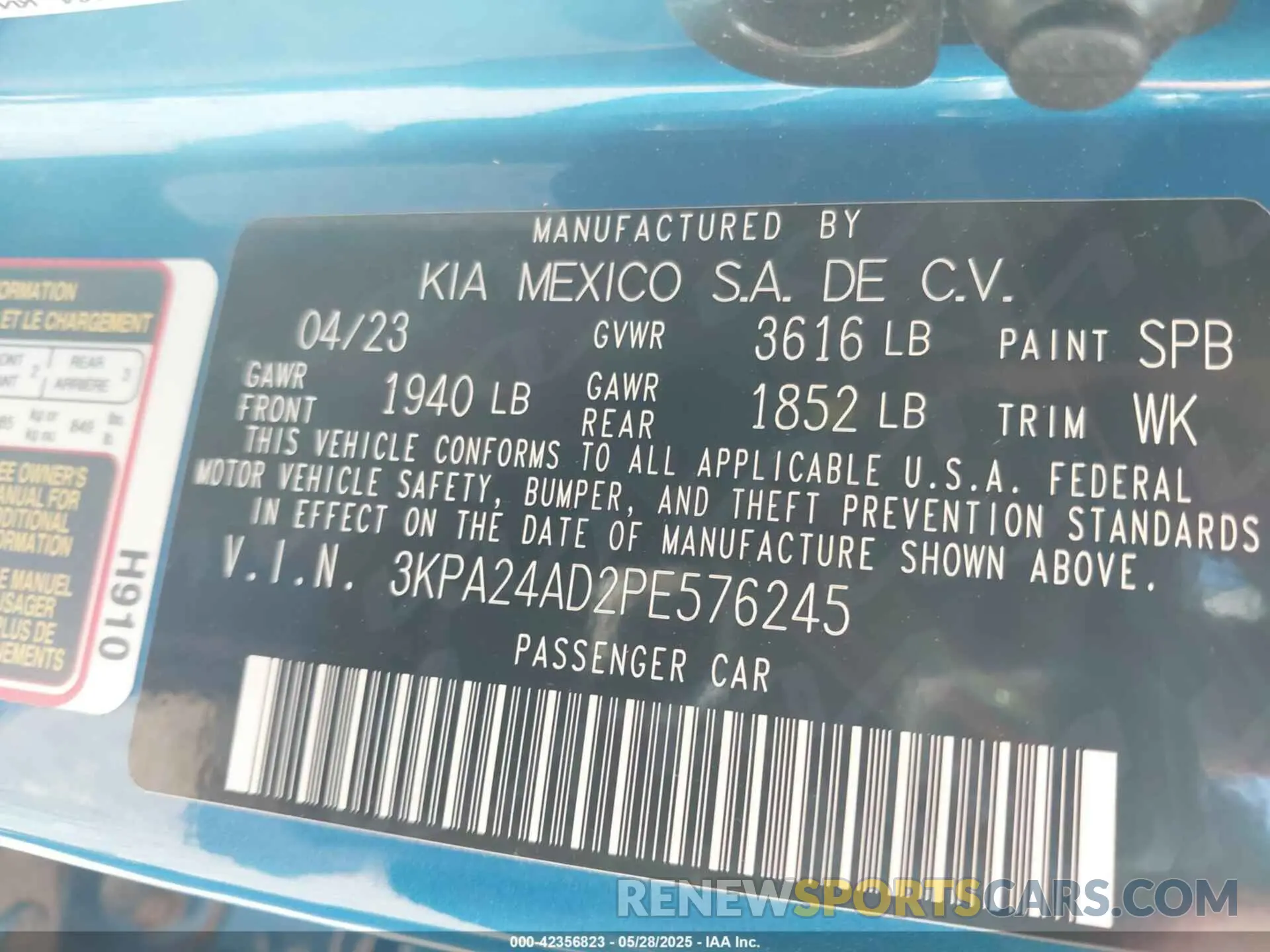 9 Photograph of a damaged car 3KPA24AD2PE576245 KIA RIO 2023