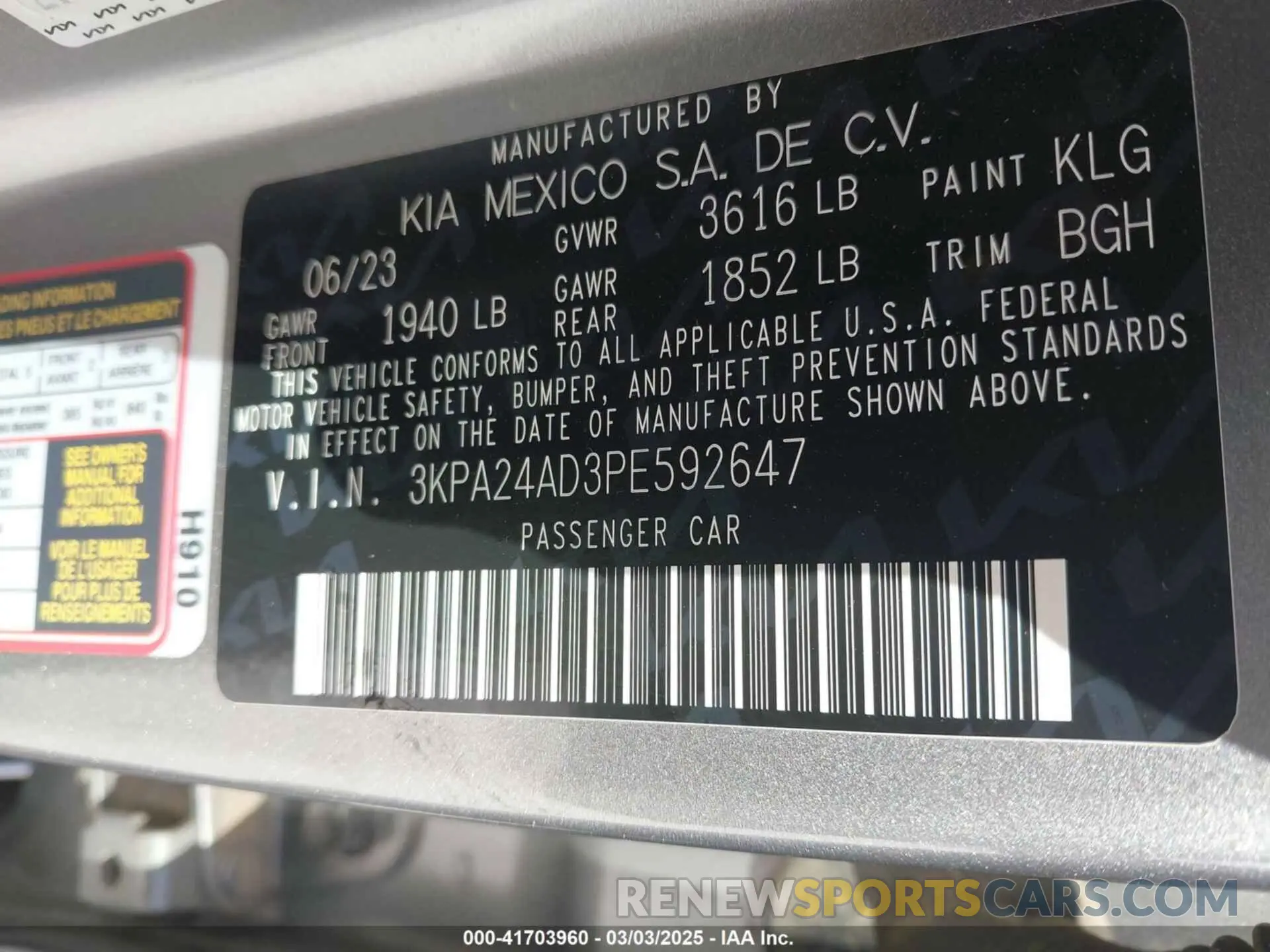 9 Photograph of a damaged car 3KPA24AD3PE592647 KIA RIO 2023