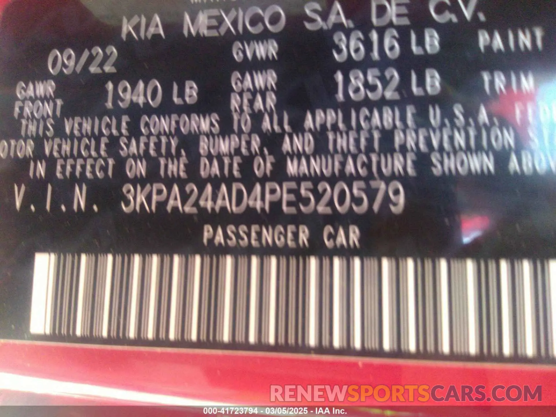 9 Photograph of a damaged car 3KPA24AD4PE520579 KIA RIO 2023