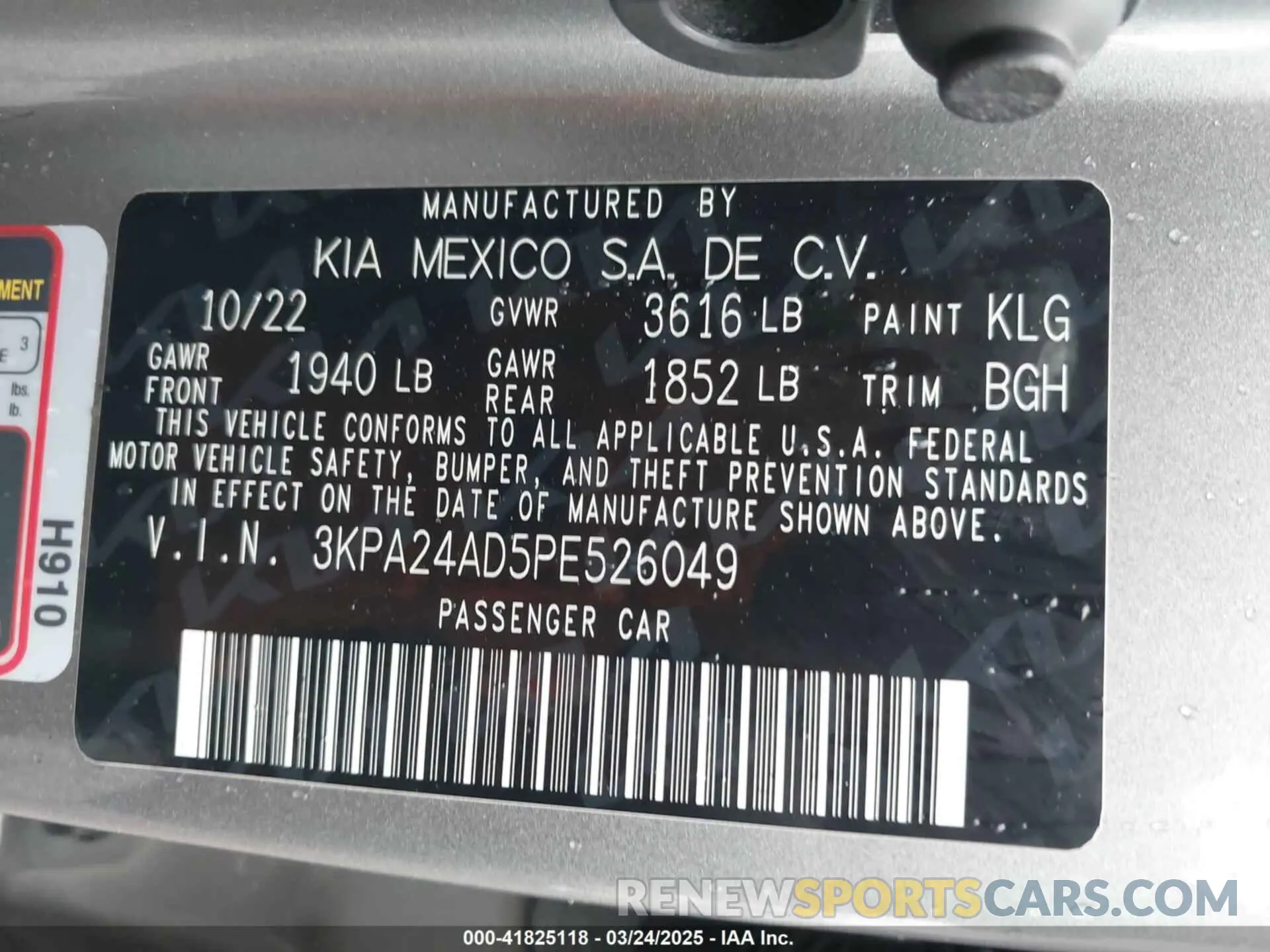 9 Photograph of a damaged car 3KPA24AD5PE526049 KIA RIO 2023