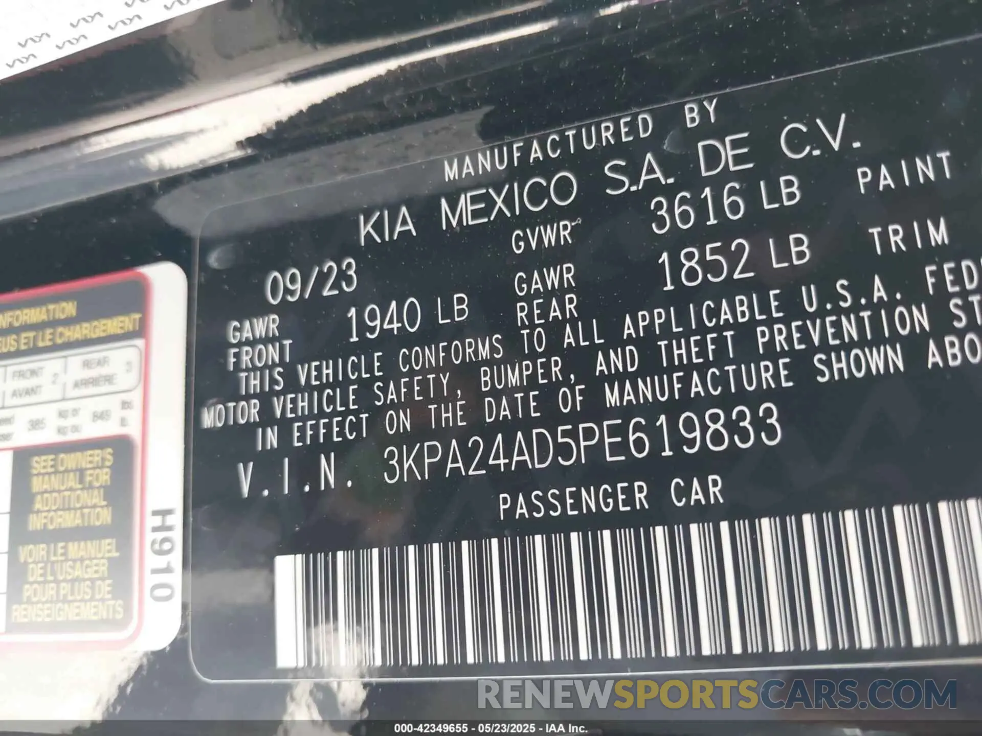 9 Photograph of a damaged car 3KPA24AD5PE619833 KIA RIO 2023