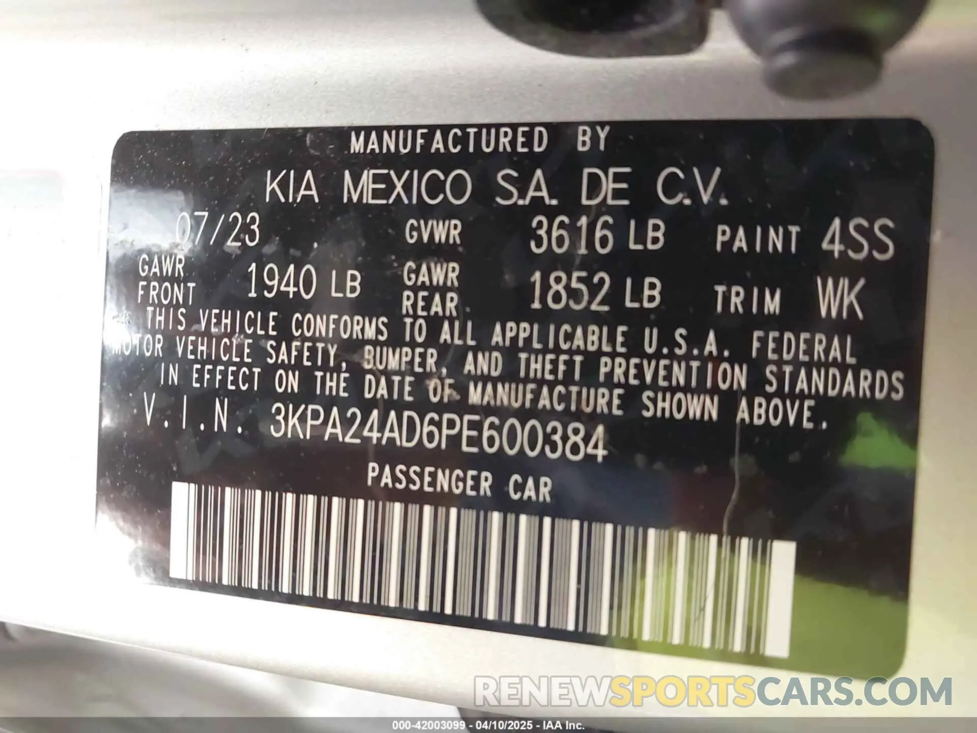 9 Photograph of a damaged car 3KPA24AD6PE600384 KIA RIO 2023