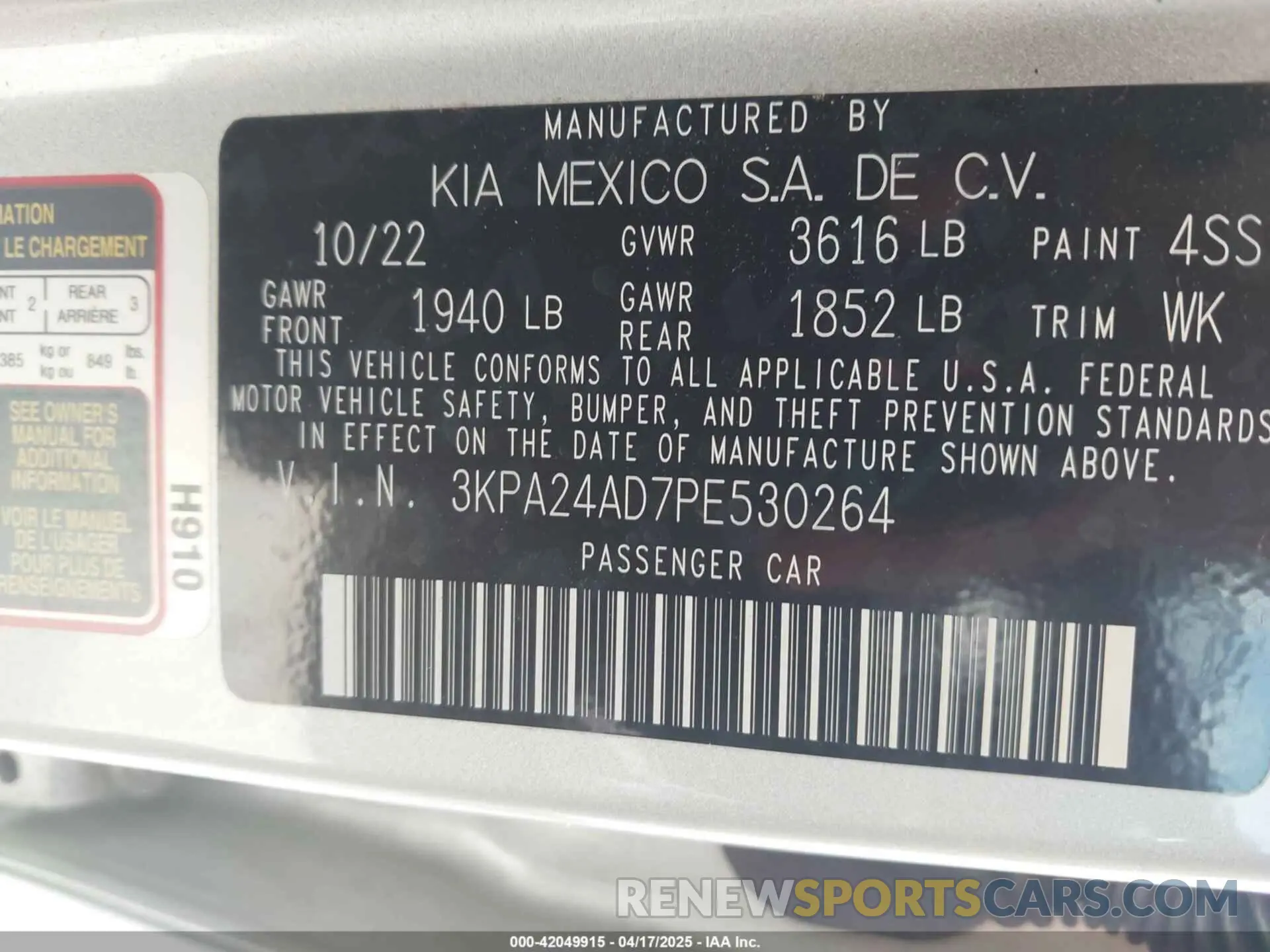 9 Photograph of a damaged car 3KPA24AD7PE530264 KIA RIO 2023