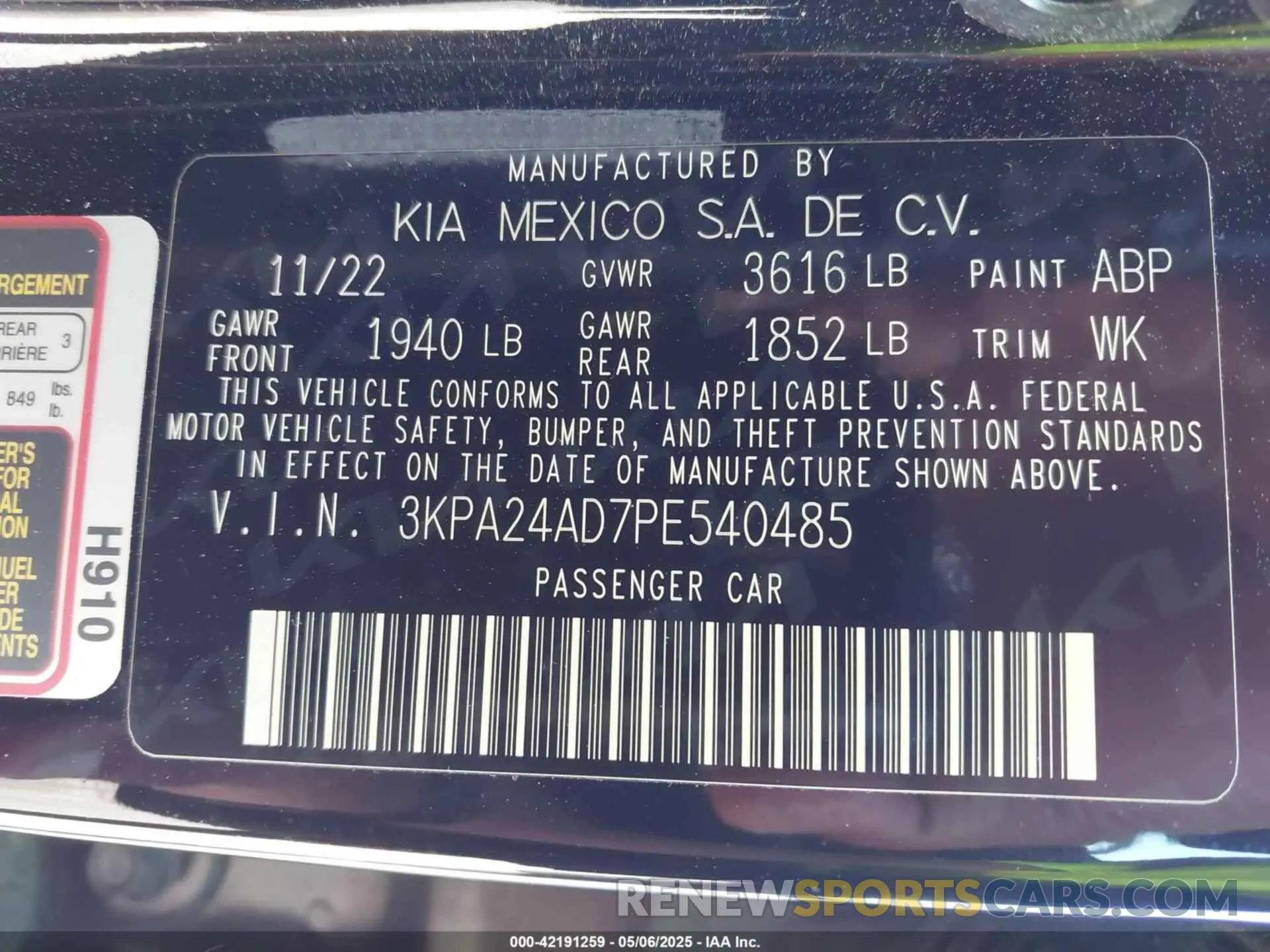 9 Photograph of a damaged car 3KPA24AD7PE540485 KIA RIO 2023