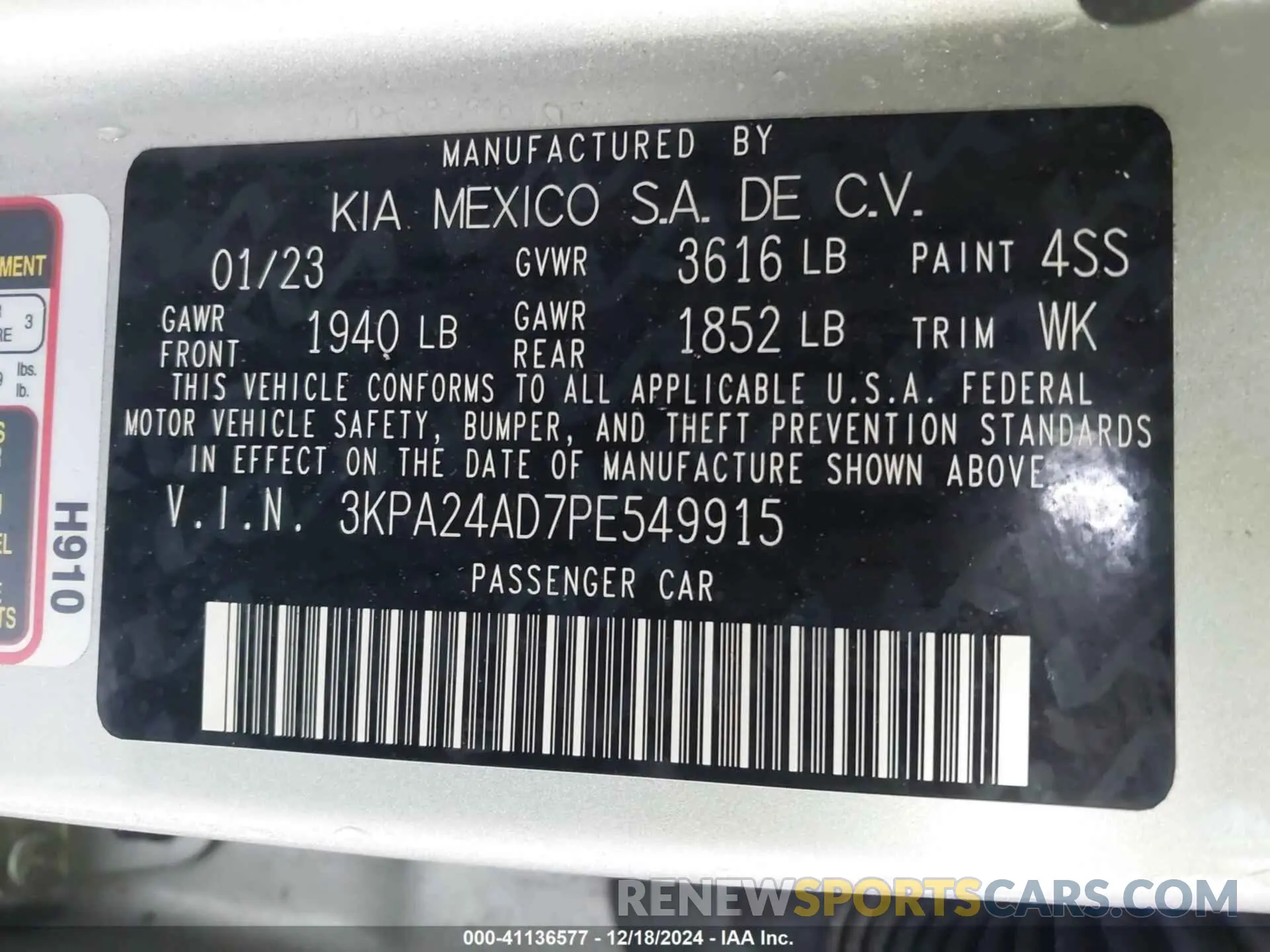 9 Photograph of a damaged car 3KPA24AD7PE549915 KIA RIO 2023