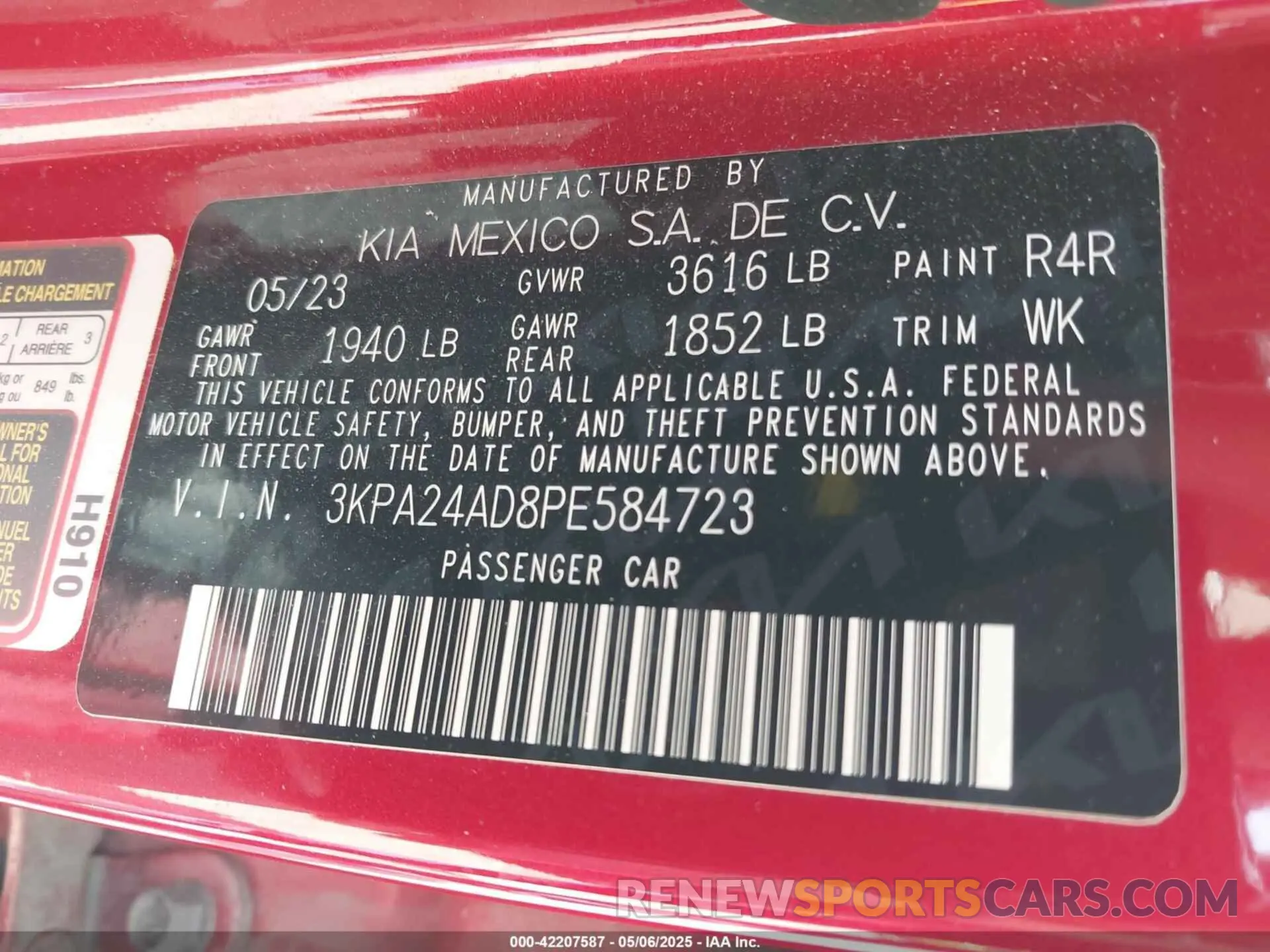 9 Photograph of a damaged car 3KPA24AD8PE584723 KIA RIO 2023