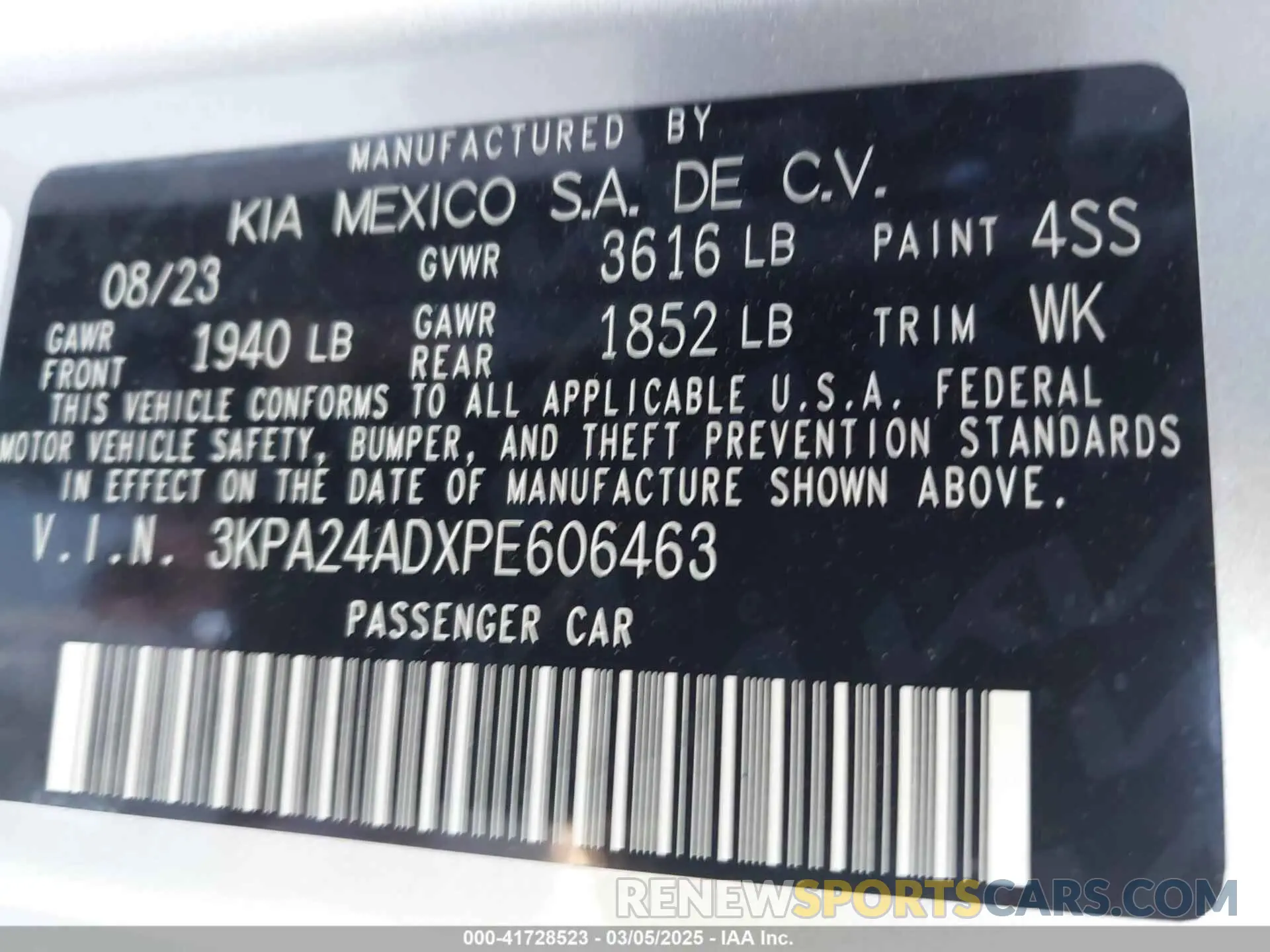 9 Photograph of a damaged car 3KPA24ADXPE606463 KIA RIO 2023