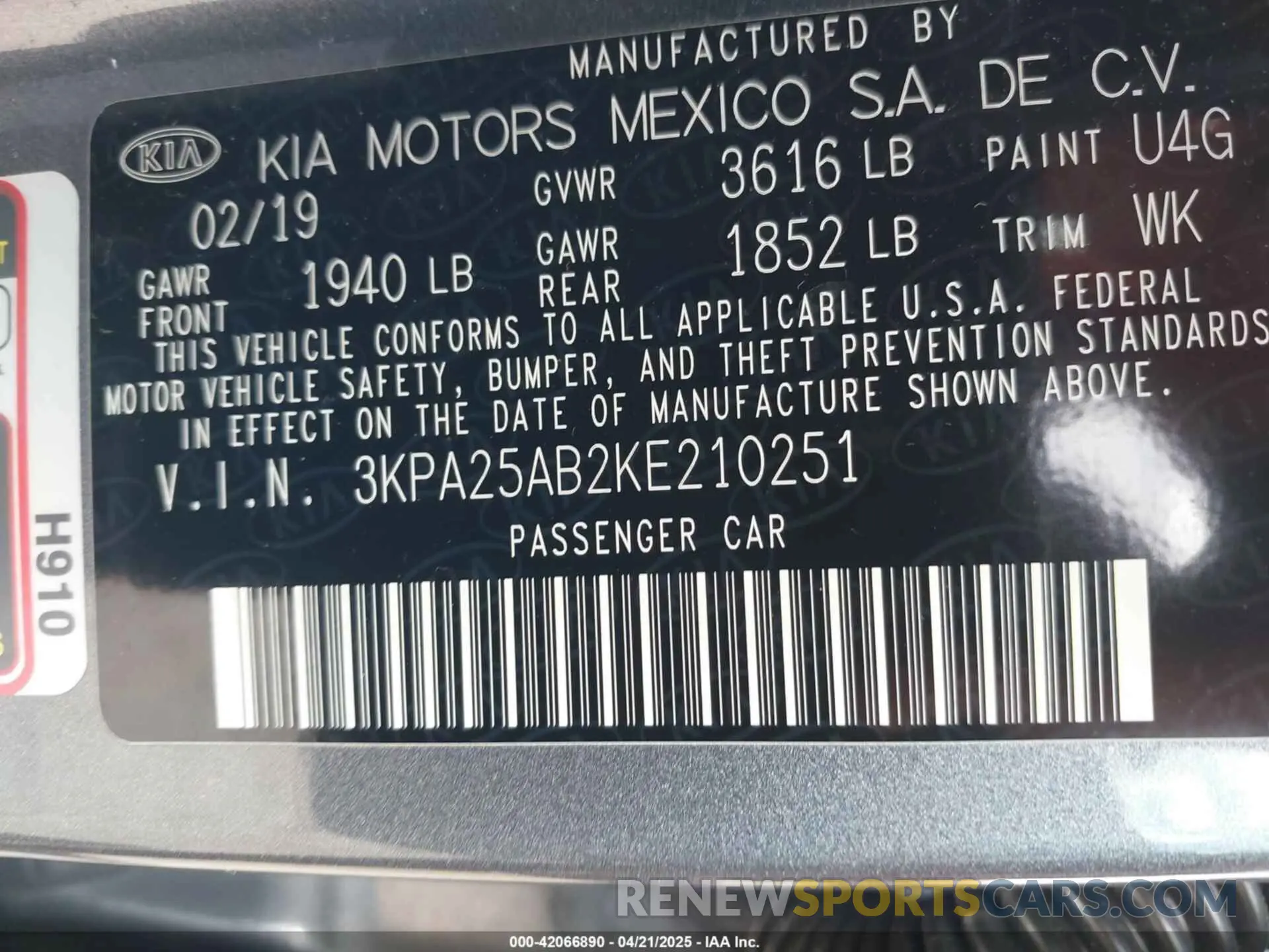 9 Photograph of a damaged car 3KPA25AB2KE210251 KIA RIO 5-DOOR 2019