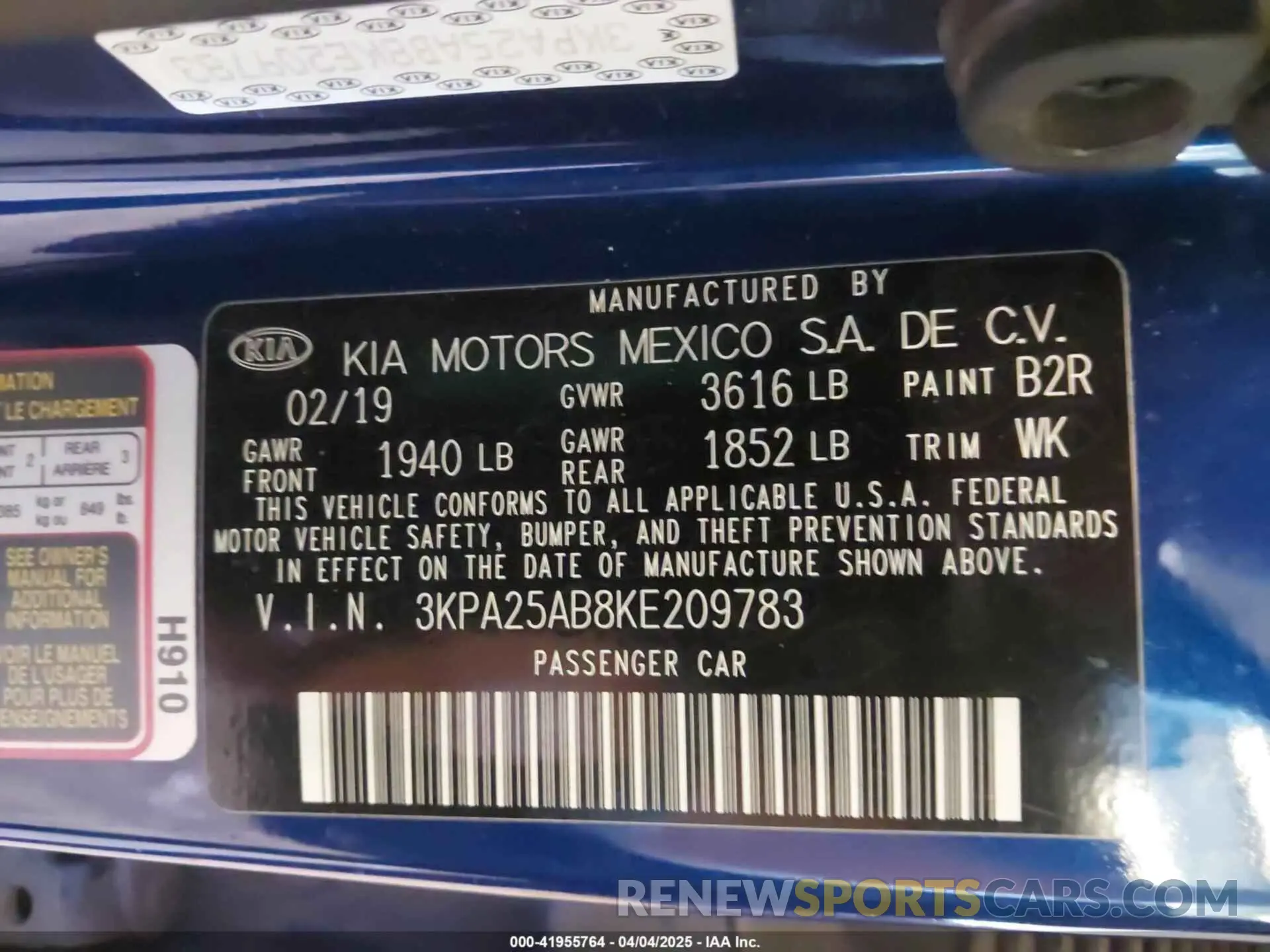 9 Photograph of a damaged car 3KPA25AB8KE209783 KIA RIO 5-DOOR 2019