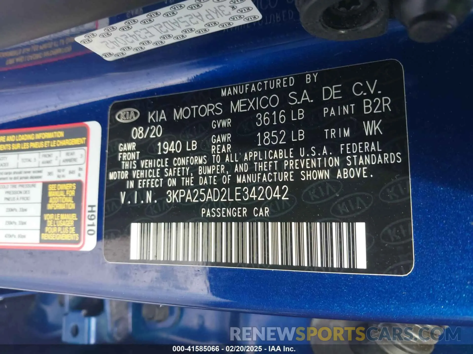 9 Photograph of a damaged car 3KPA25AD2LE342042 KIA RIO 5-DOOR 2020