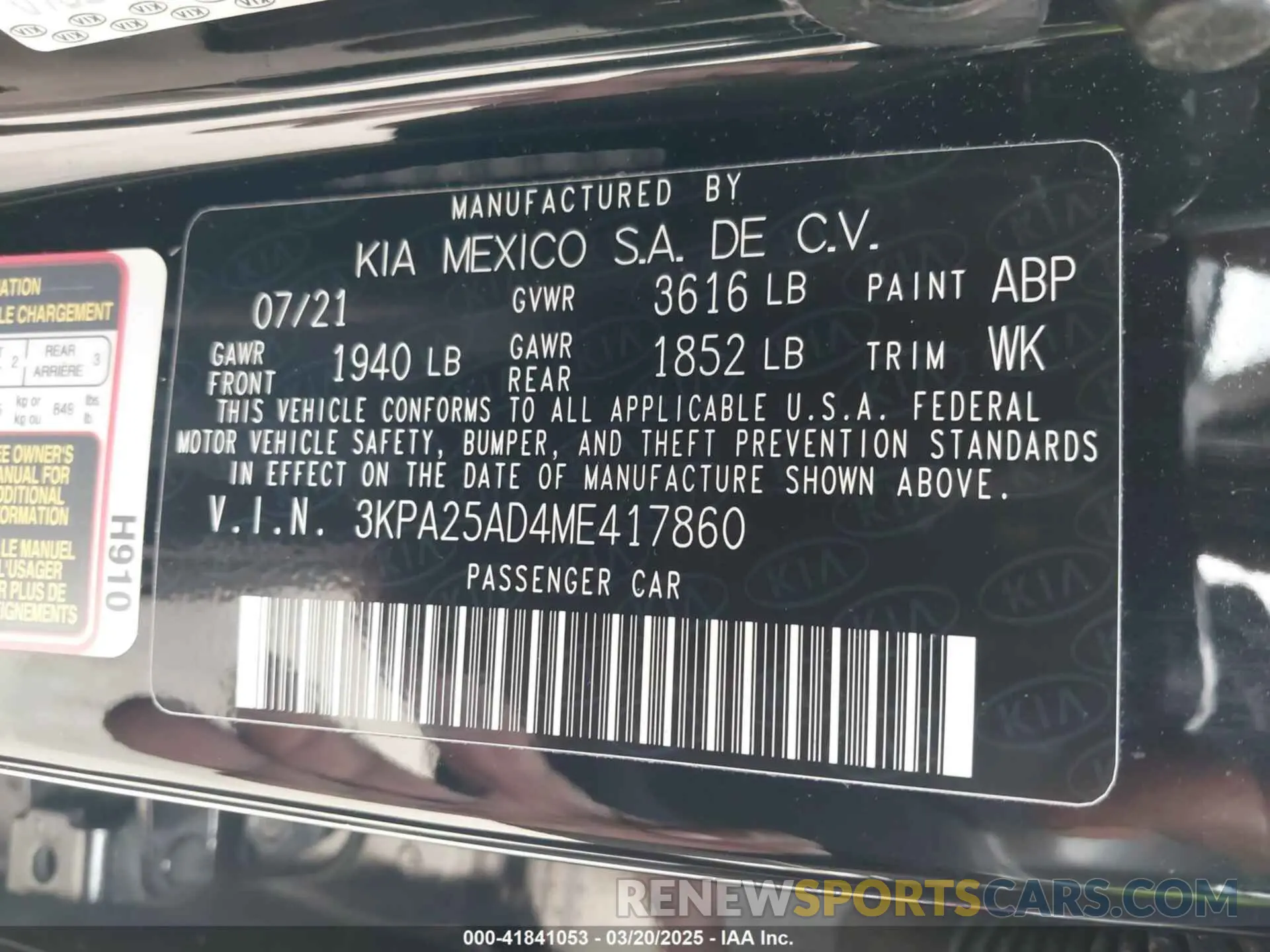 9 Photograph of a damaged car 3KPA25AD4ME417860 KIA RIO 5-DOOR 2021