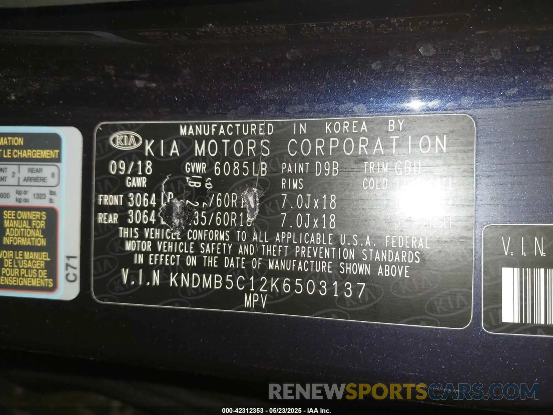 9 Photograph of a damaged car KNDMB5C12K6503137 KIA SEDONA 2019