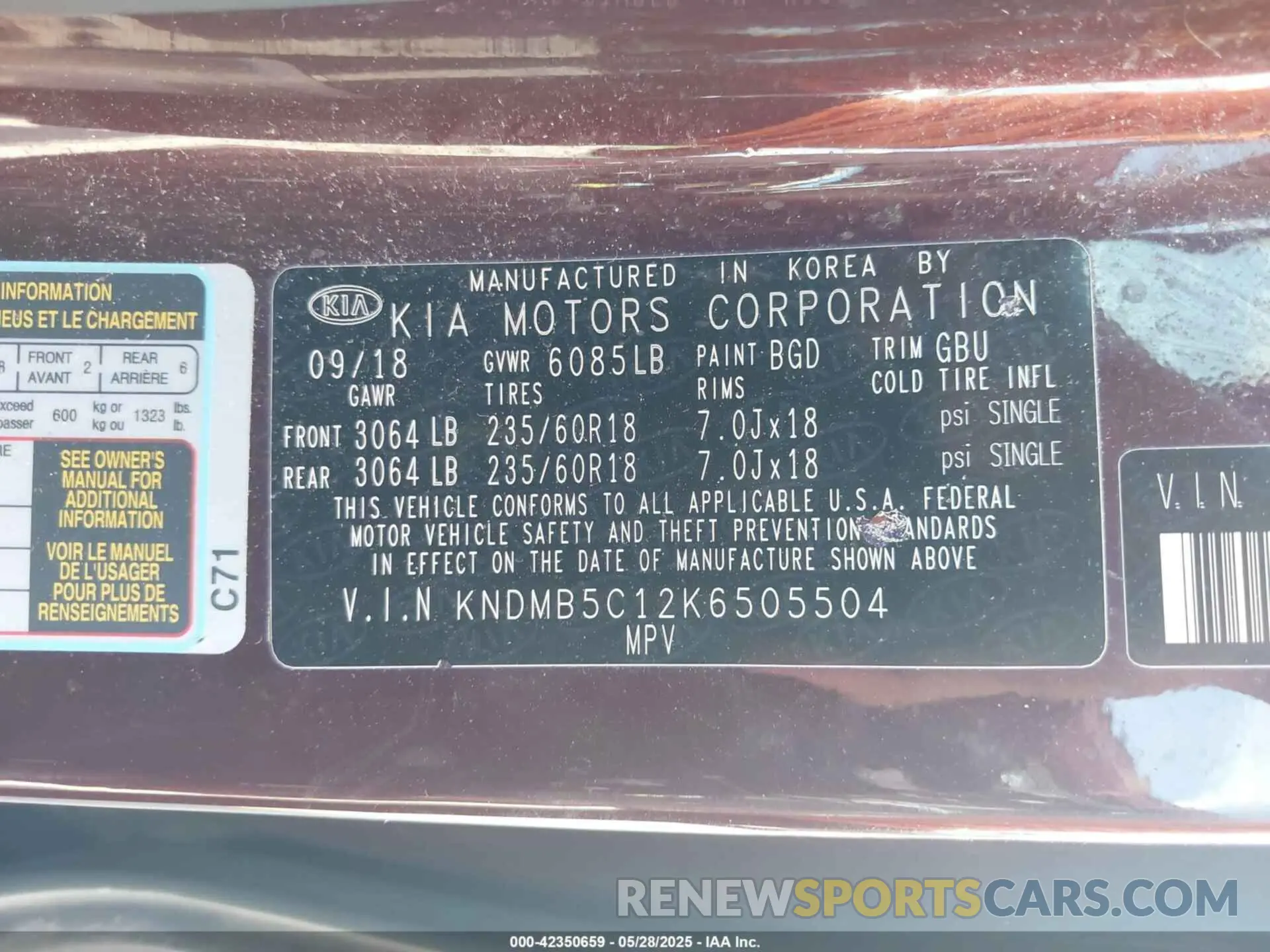 9 Photograph of a damaged car KNDMB5C12K6505504 KIA SEDONA 2019