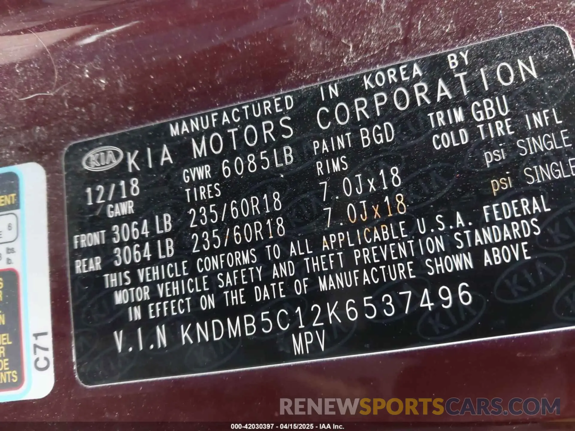 9 Photograph of a damaged car KNDMB5C12K6537496 KIA SEDONA 2019