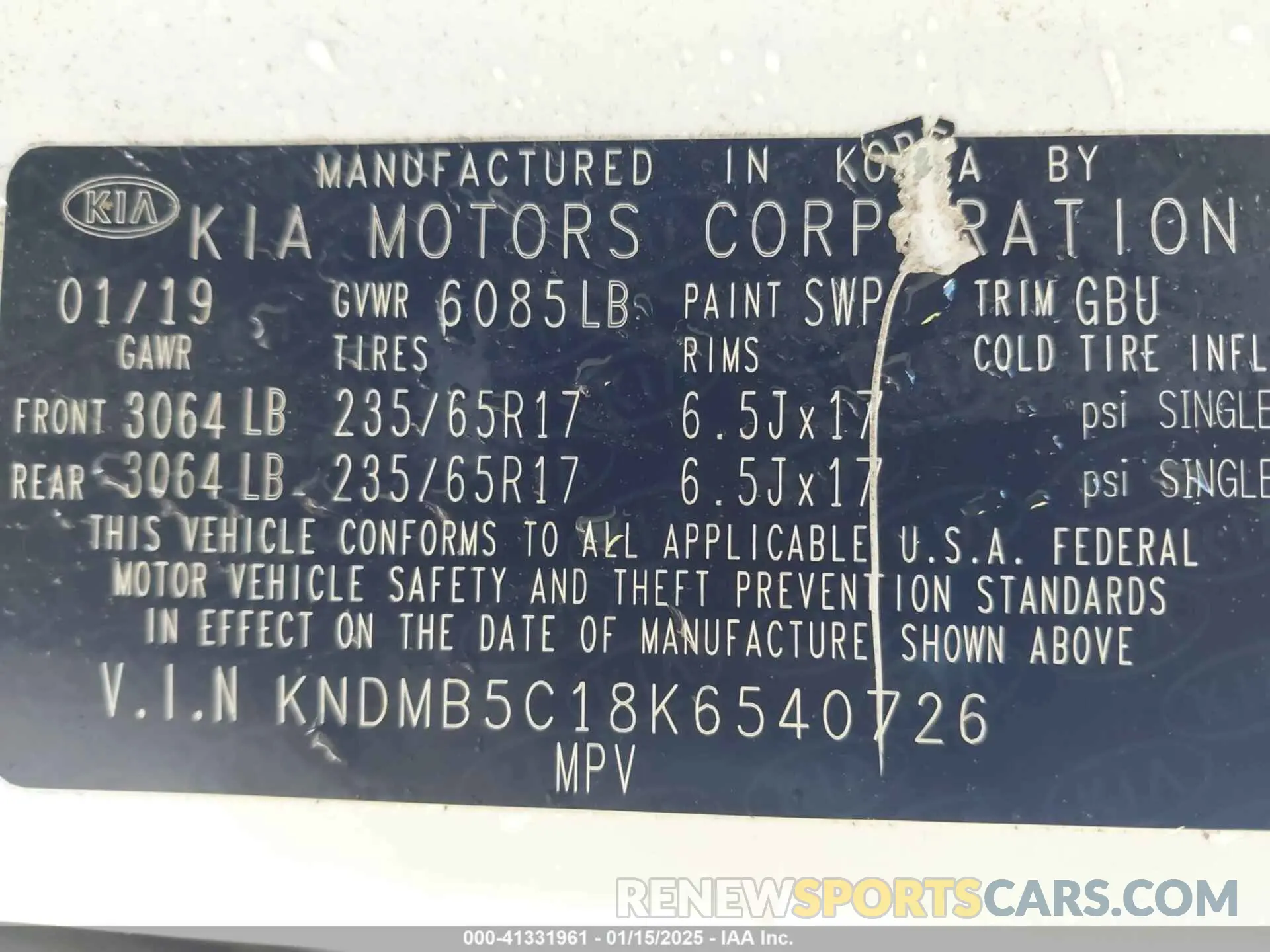 9 Photograph of a damaged car KNDMB5C18K6540726 KIA SEDONA 2019