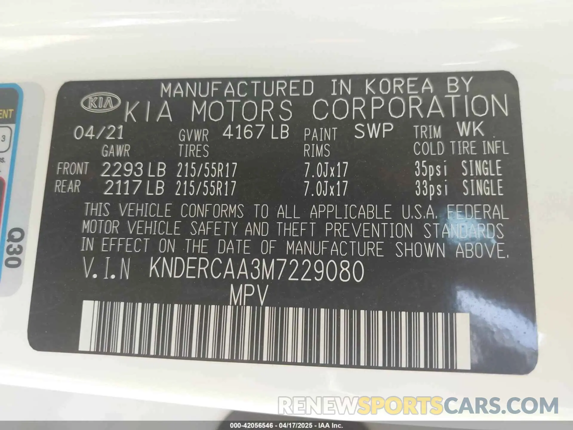 9 Photograph of a damaged car KNDERCAA3M7229080 KIA SELTOS 2021