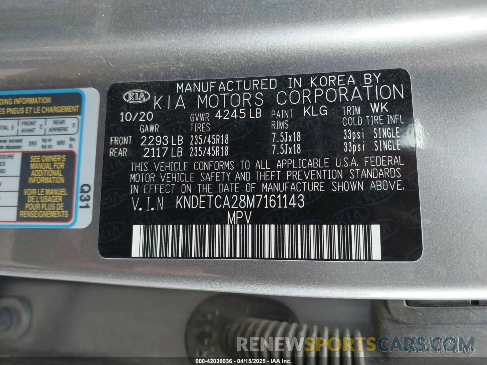 9 Photograph of a damaged car KNDETCA28M7161143 KIA SELTOS 2021