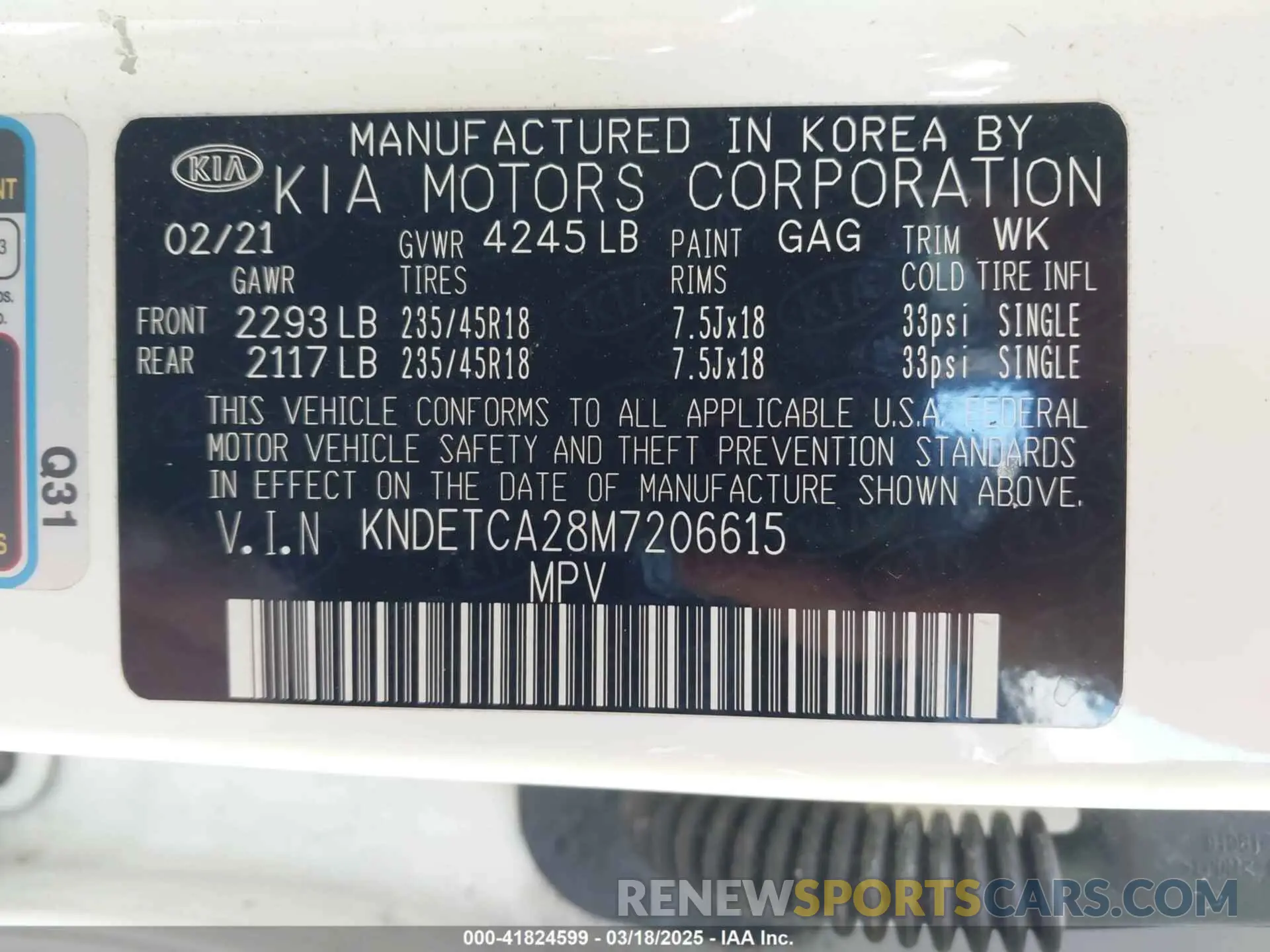 9 Photograph of a damaged car KNDETCA28M7206615 KIA SELTOS 2021