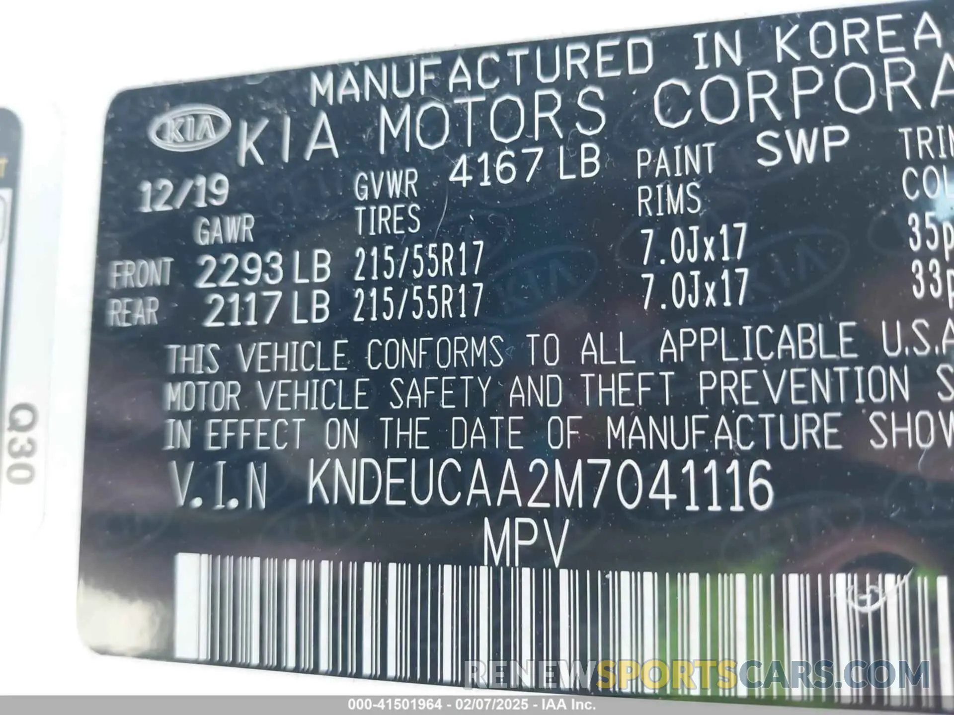 9 Photograph of a damaged car KNDEUCAA2M7041116 KIA SELTOS 2021