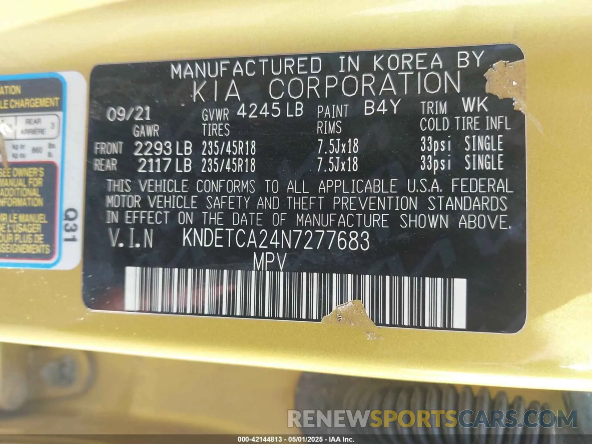 9 Photograph of a damaged car KNDETCA24N7277683 KIA SELTOS 2022