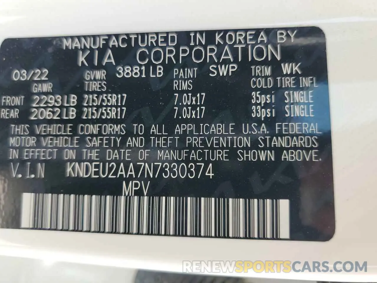 13 Photograph of a damaged car KNDEU2AA7N7330374 KIA SELTOS 2022