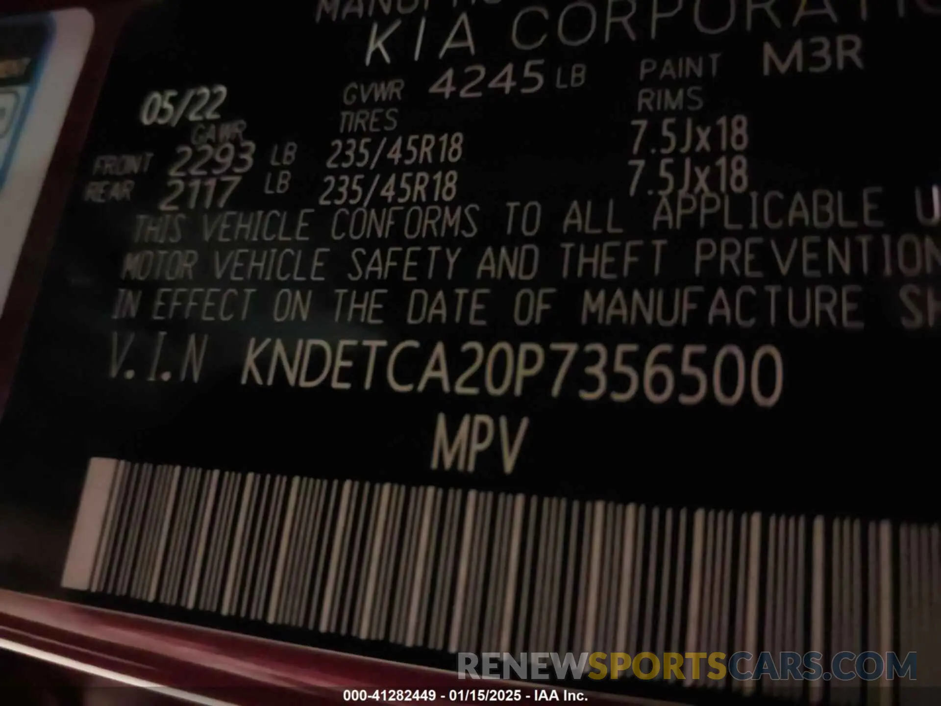 9 Photograph of a damaged car KNDETCA20P7356500 KIA SELTOS 2023