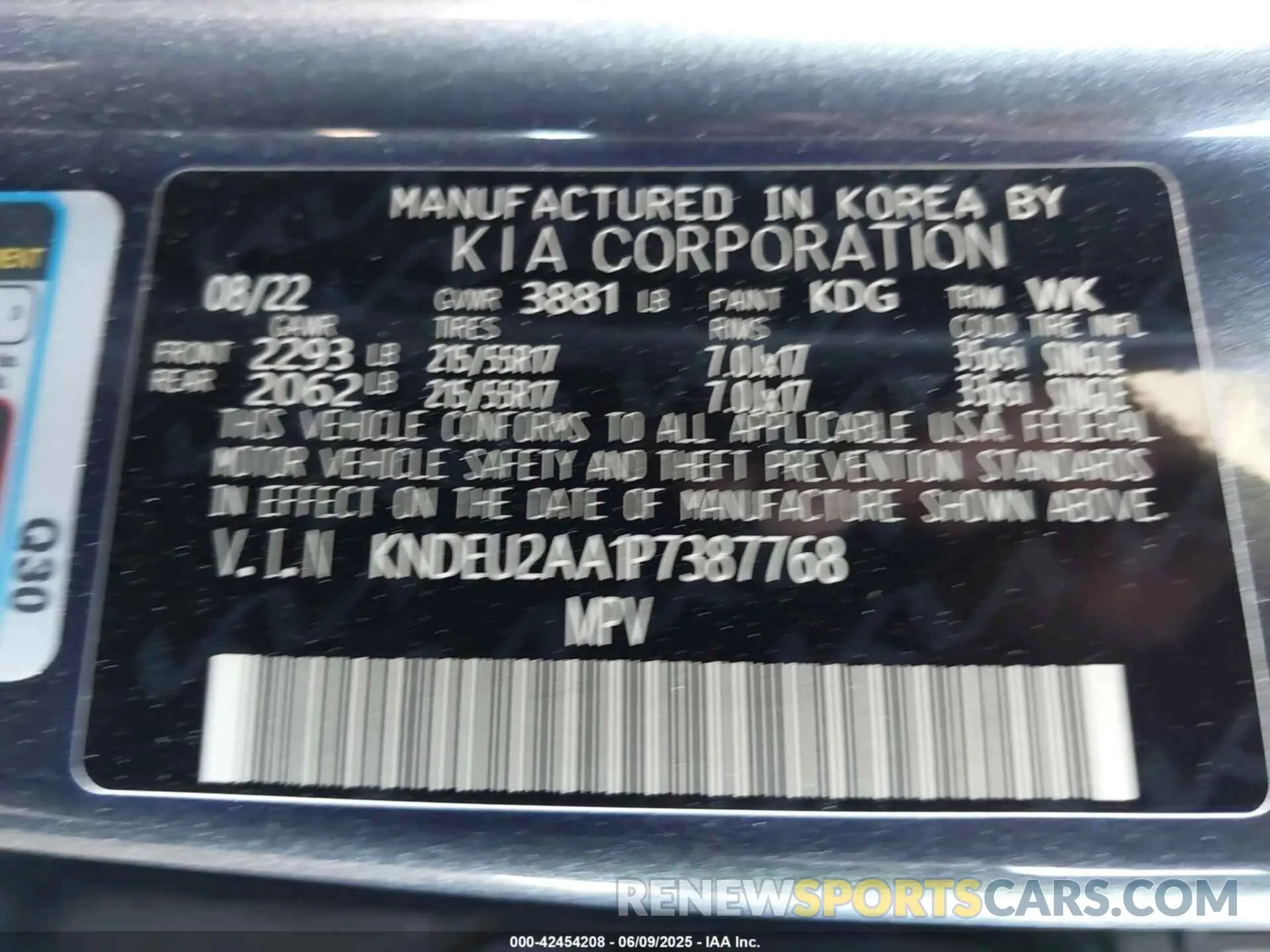 9 Photograph of a damaged car KNDEU2AA1P7387768 KIA SELTOS 2023