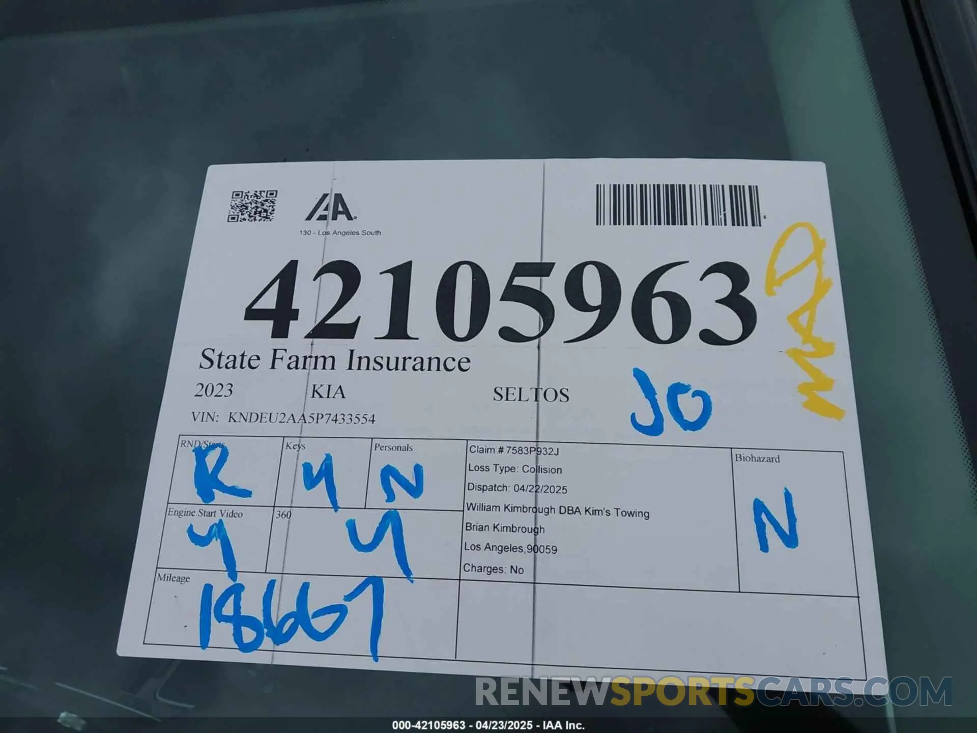 18 Photograph of a damaged car KNDEU2AA5P7433554 KIA SELTOS 2023