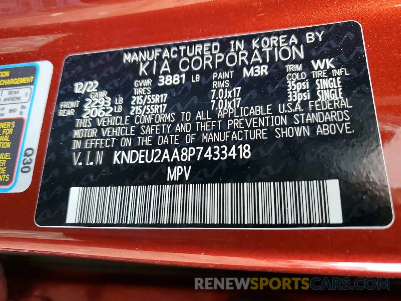 13 Photograph of a damaged car KNDEU2AA8P7433418 KIA SELTOS 2023
