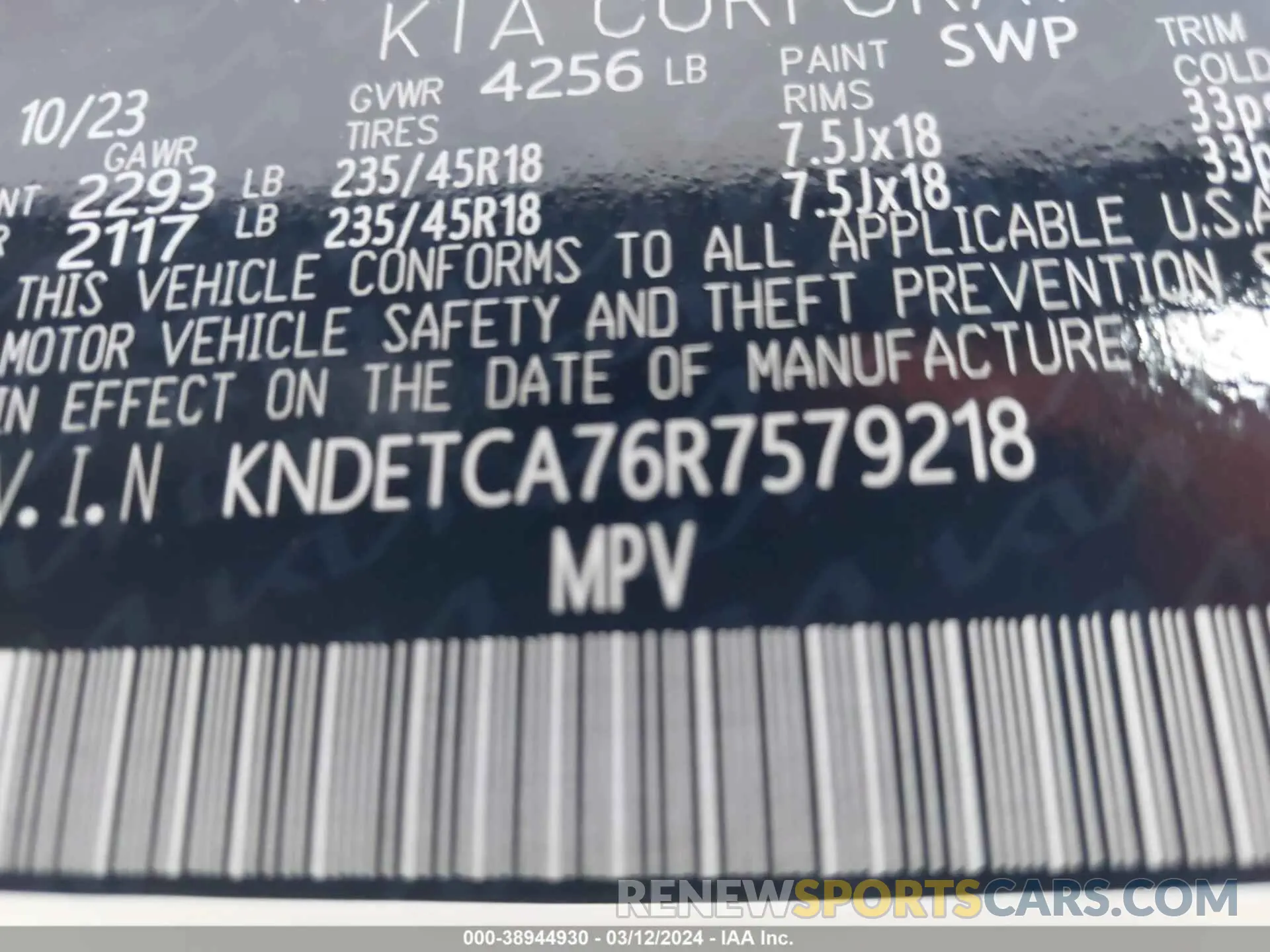9 Photograph of a damaged car KNDETCA76R7579218 KIA SELTOS 2024