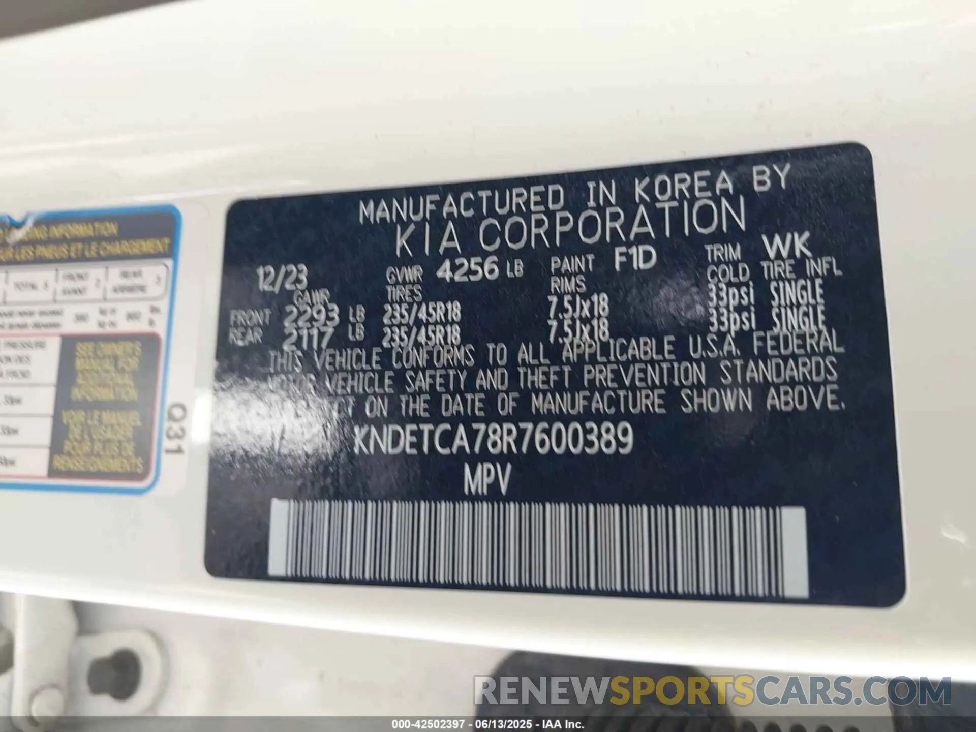 9 Photograph of a damaged car KNDETCA78R7600389 KIA SELTOS 2024