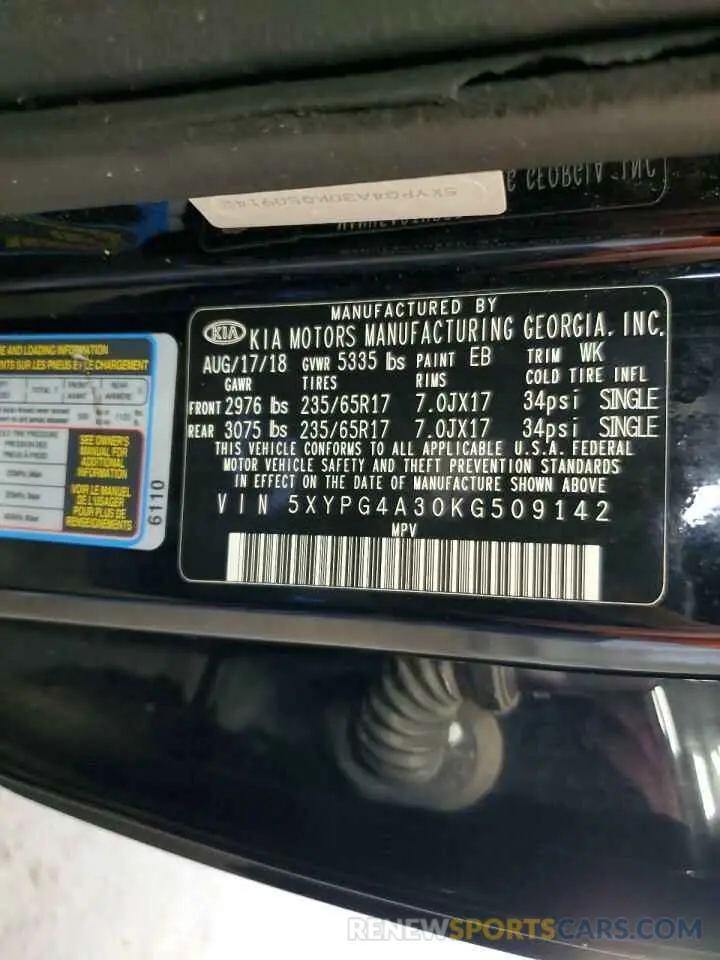 13 Photograph of a damaged car 5XYPG4A30KG509142 KIA SORENTO 2019