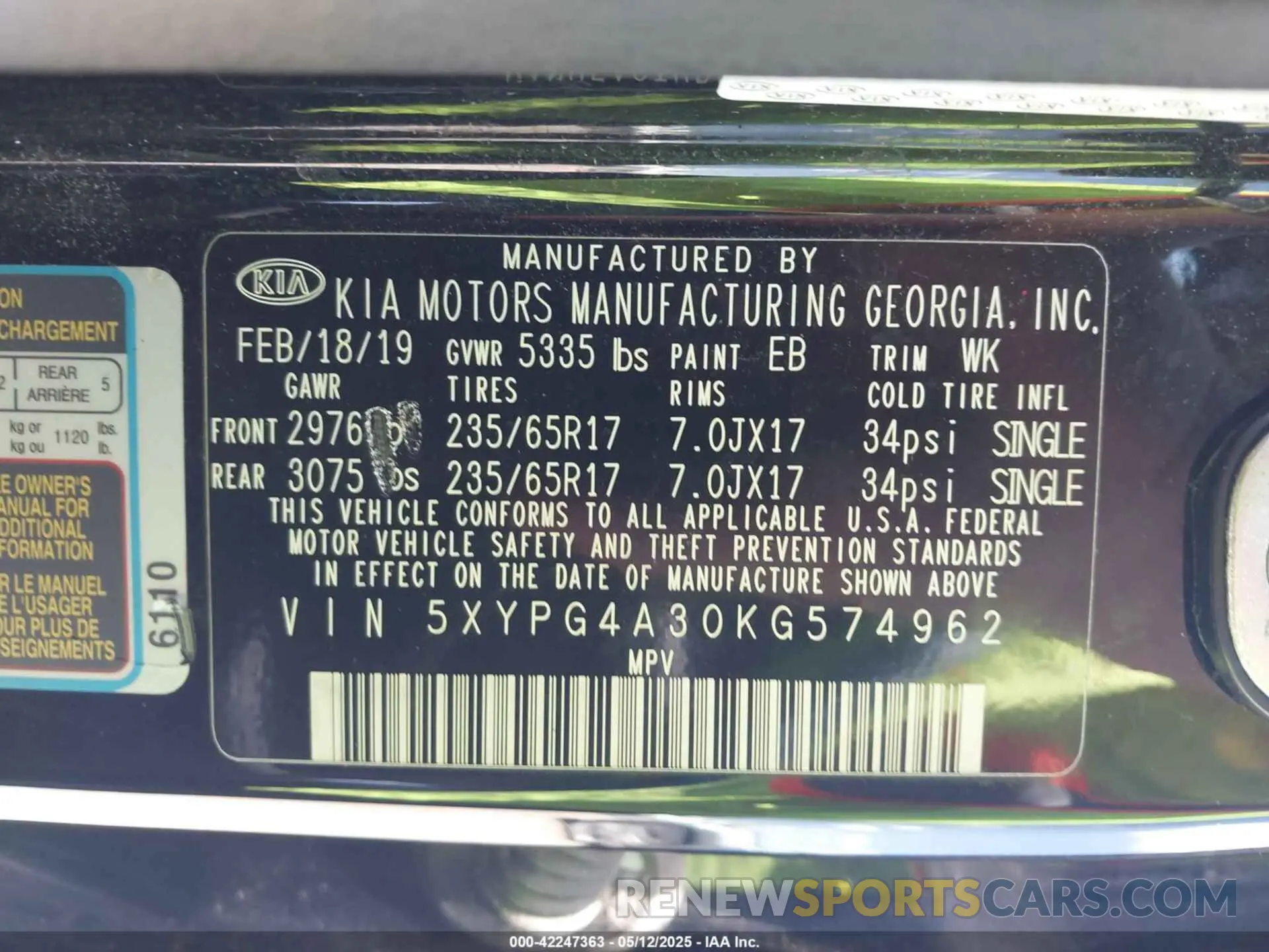 9 Photograph of a damaged car 5XYPG4A30KG574962 KIA SORENTO 2019