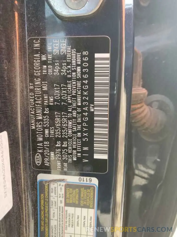 13 Photograph of a damaged car 5XYPG4A32KG463068 KIA SORENTO 2019