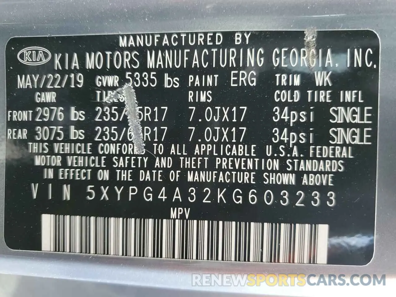 13 Photograph of a damaged car 5XYPG4A32KG603233 KIA SORENTO 2019