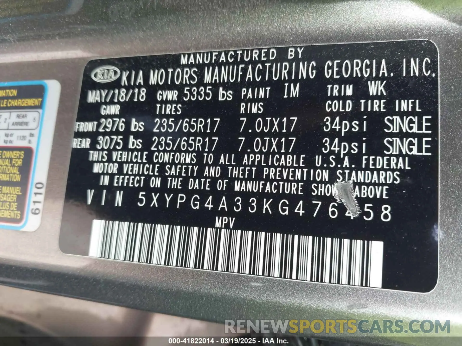 9 Photograph of a damaged car 5XYPG4A33KG476458 KIA SORENTO 2019
