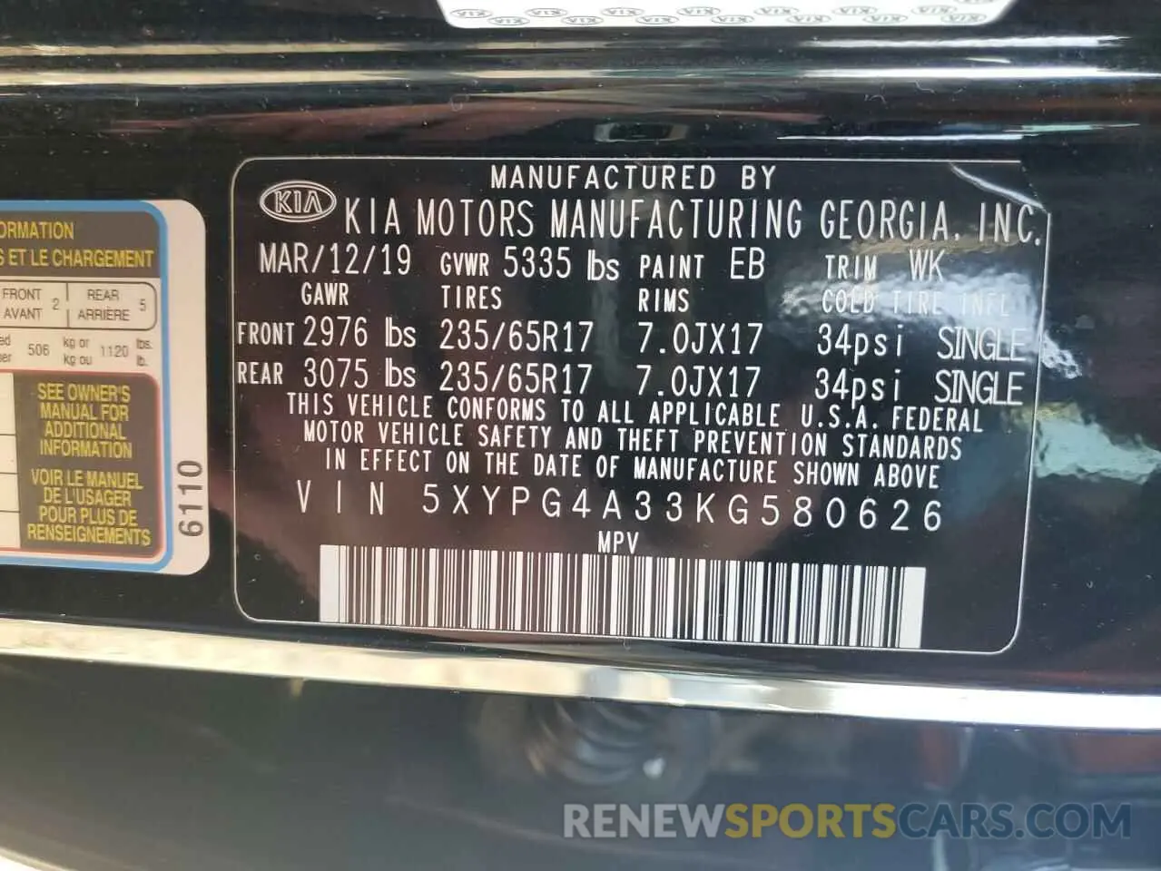 15 Photograph of a damaged car 5XYPG4A33KG580626 KIA SORENTO 2019