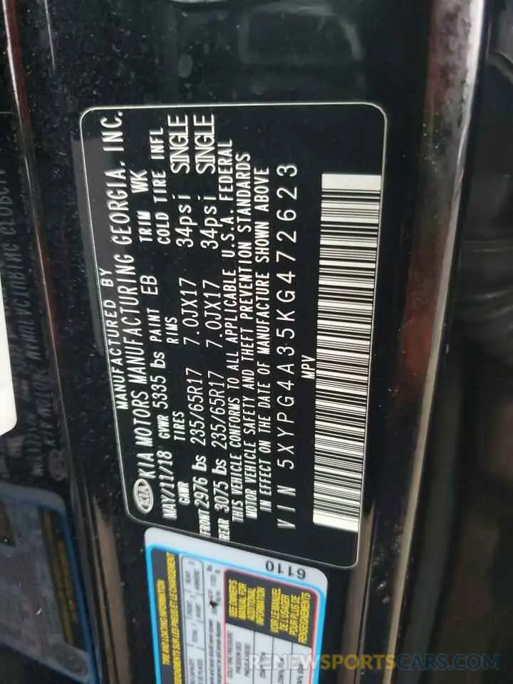 15 Photograph of a damaged car 5XYPG4A35KG472623 KIA SORENTO 2019