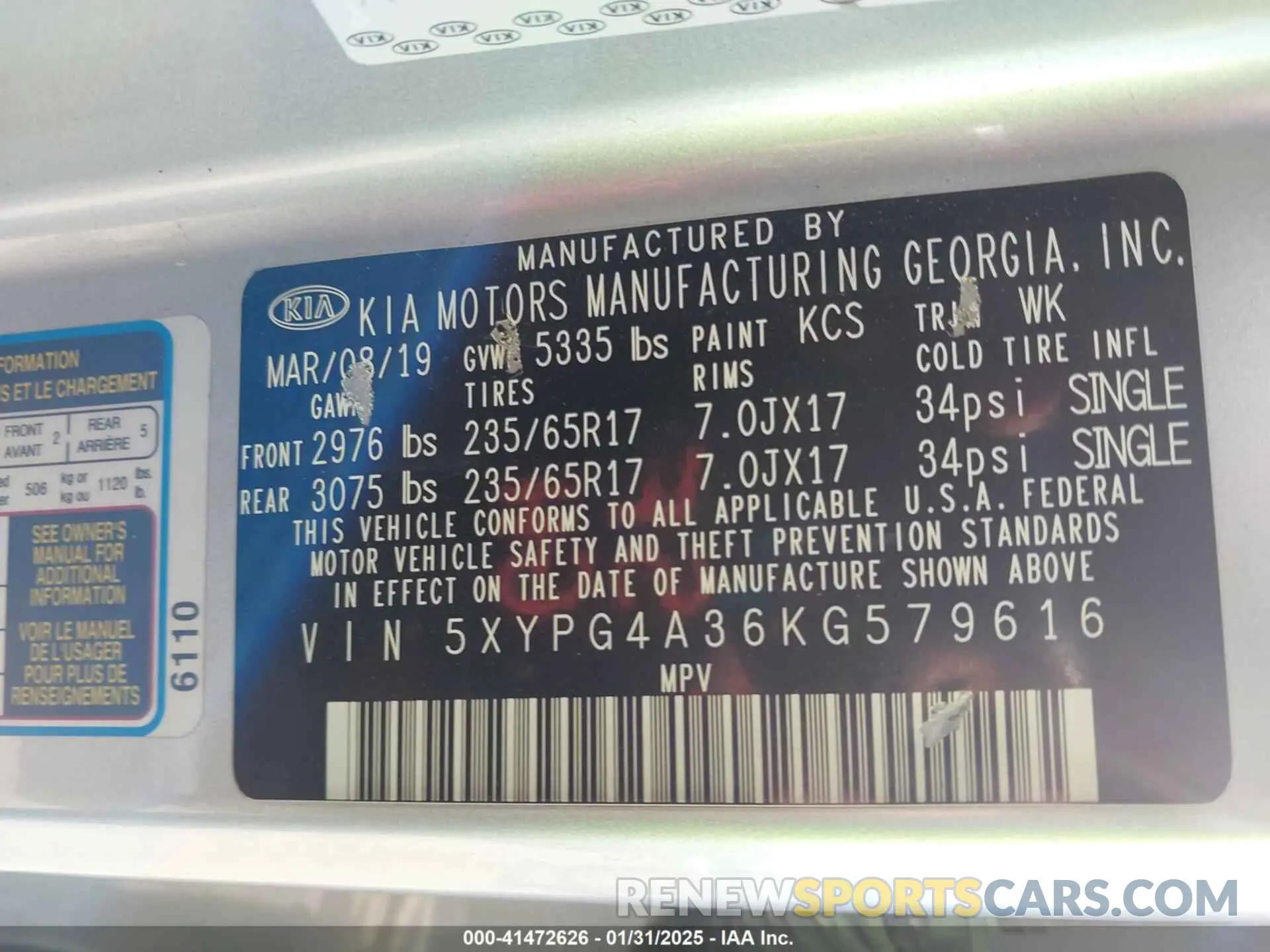 9 Photograph of a damaged car 5XYPG4A36KG579616 KIA SORENTO 2019
