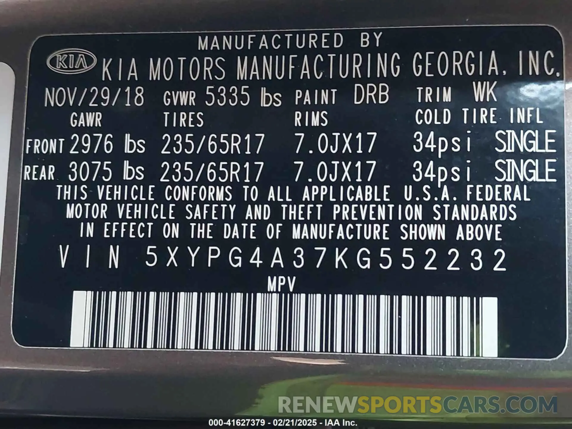 9 Photograph of a damaged car 5XYPG4A37KG552232 KIA SORENTO 2019