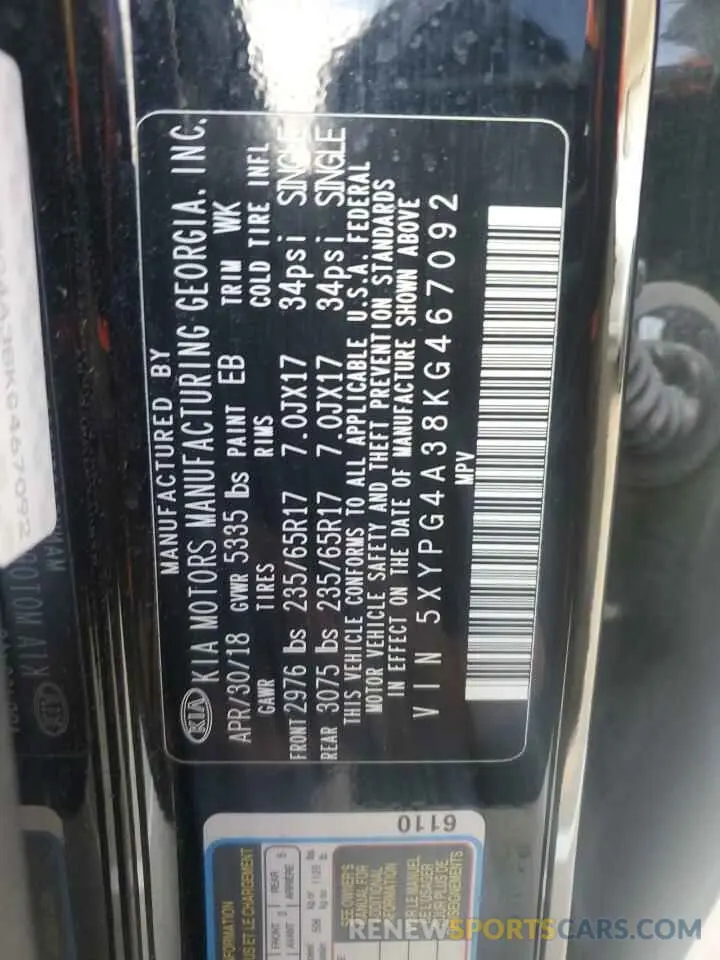 13 Photograph of a damaged car 5XYPG4A38KG467092 KIA SORENTO 2019