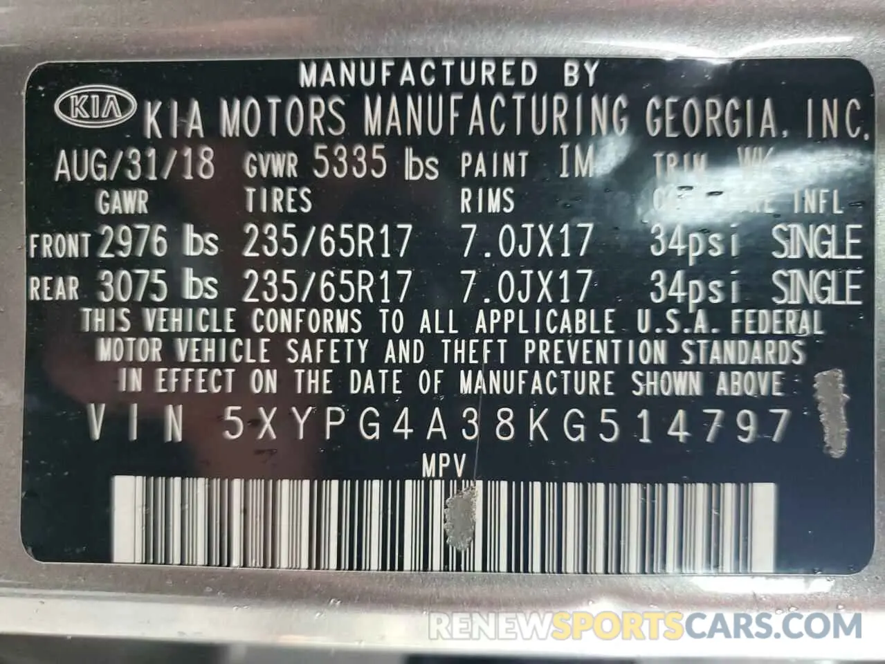 12 Photograph of a damaged car 5XYPG4A38KG514797 KIA SORENTO 2019