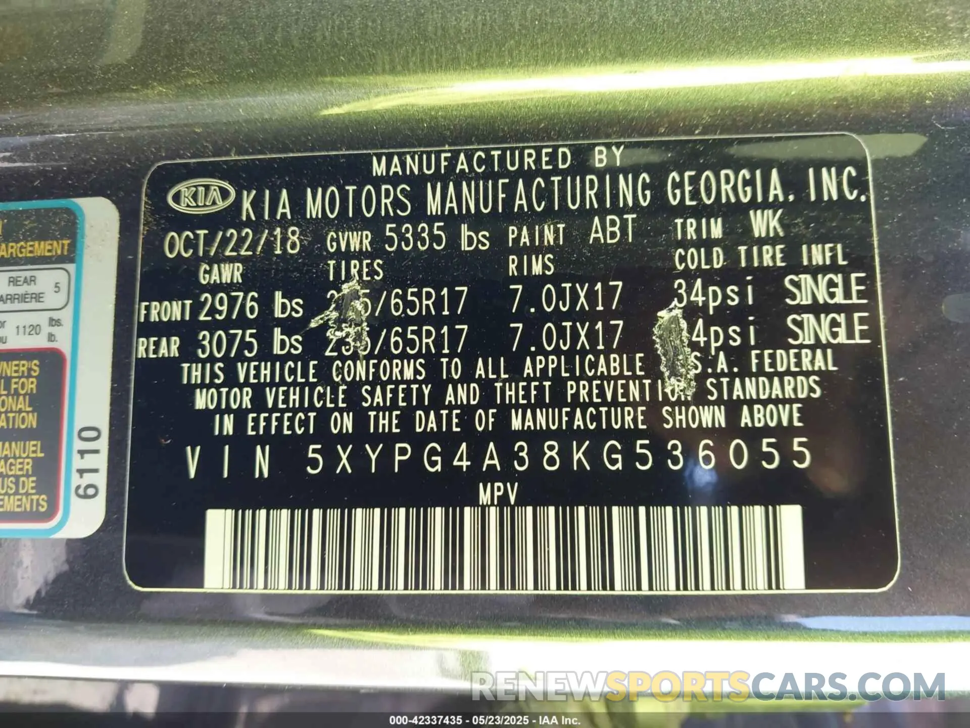 9 Photograph of a damaged car 5XYPG4A38KG536055 KIA SORENTO 2019