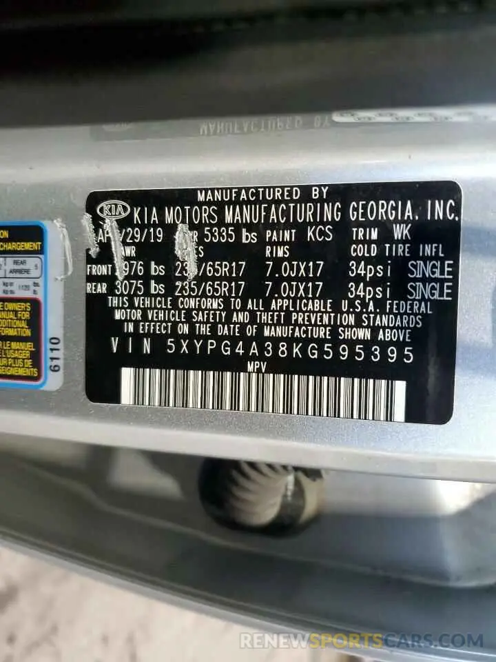 14 Photograph of a damaged car 5XYPG4A38KG595395 KIA SORENTO 2019