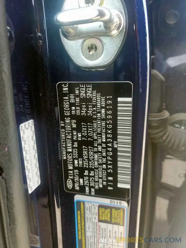 13 Photograph of a damaged car 5XYPG4A38KG596191 KIA SORENTO 2019
