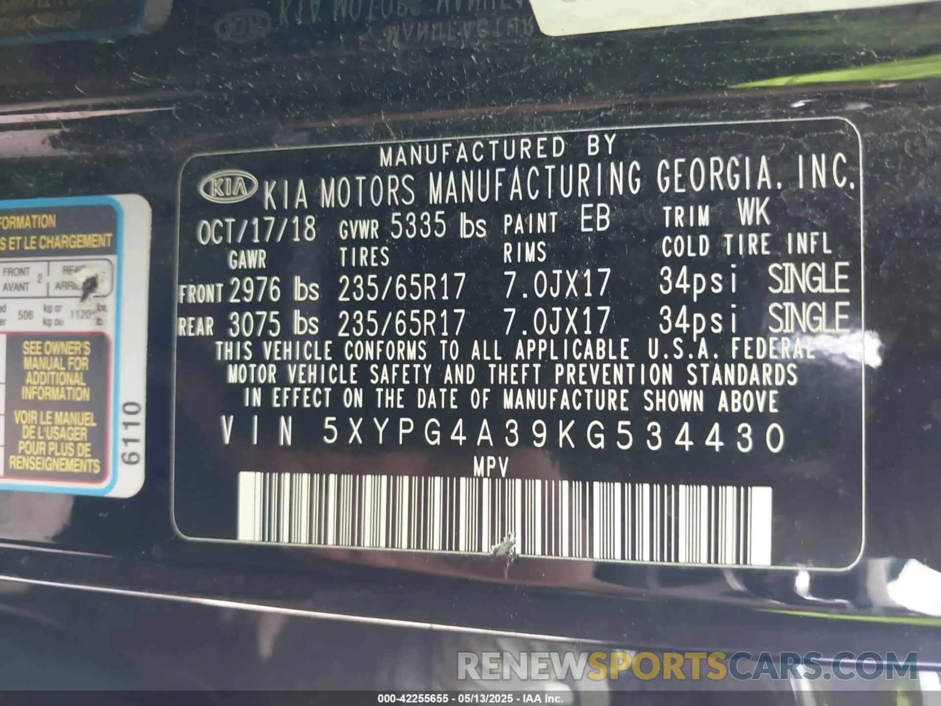9 Photograph of a damaged car 5XYPG4A39KG534430 KIA SORENTO 2019