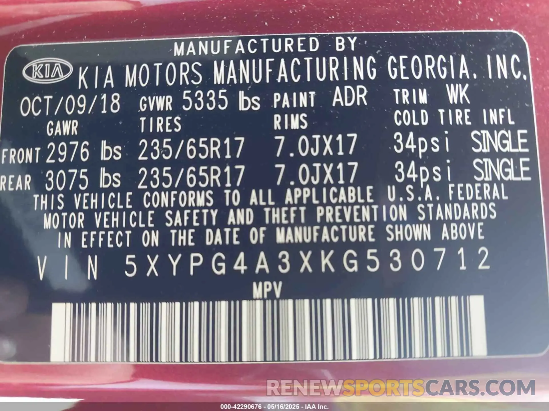 9 Photograph of a damaged car 5XYPG4A3XKG530712 KIA SORENTO 2019
