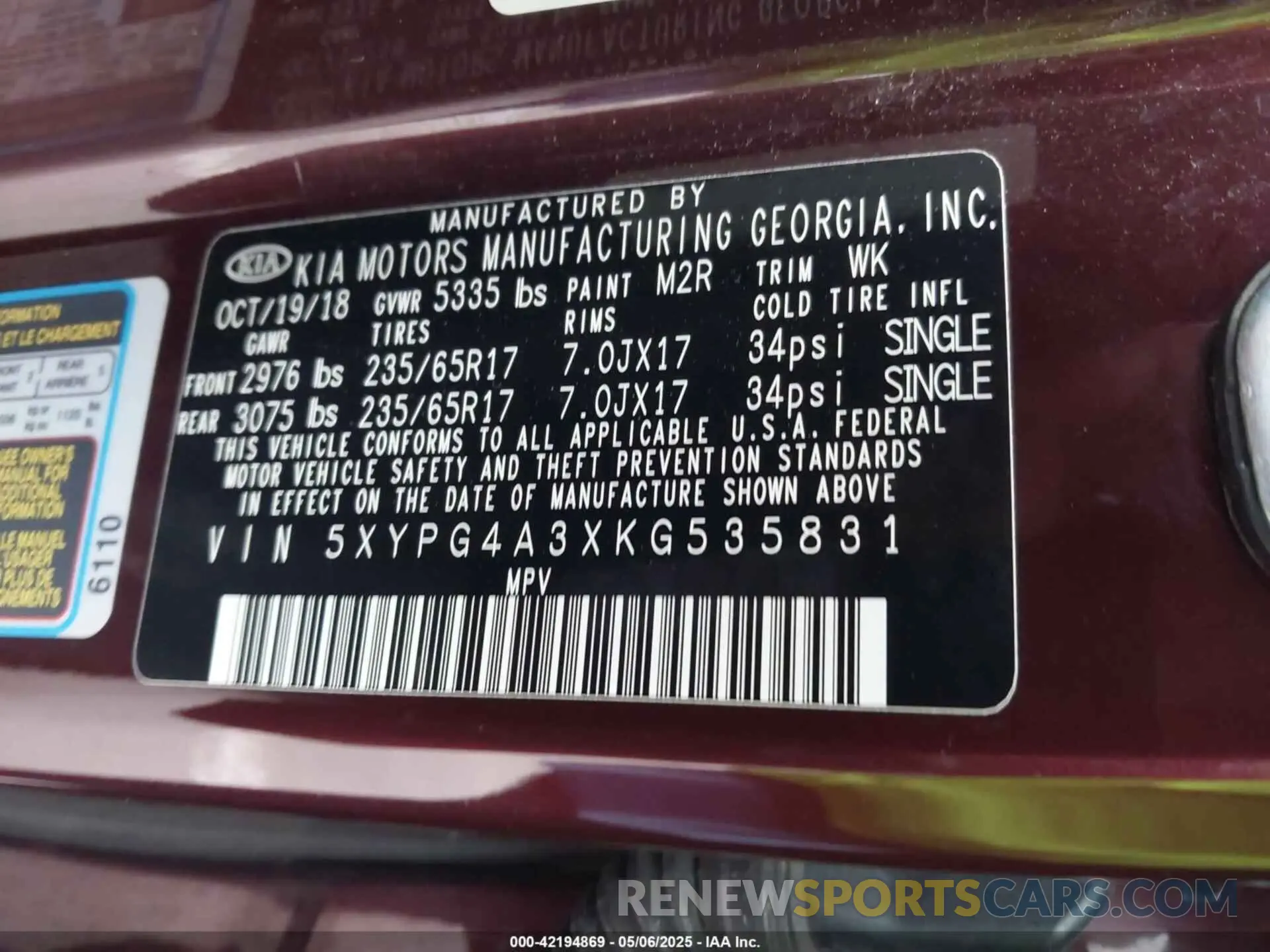 9 Photograph of a damaged car 5XYPG4A3XKG535831 KIA SORENTO 2019