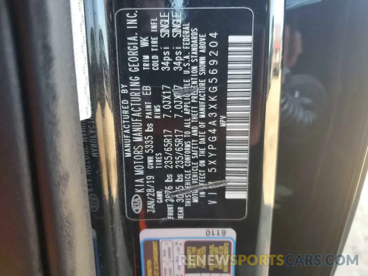 15 Photograph of a damaged car 5XYPG4A3XKG569204 KIA SORENTO 2019